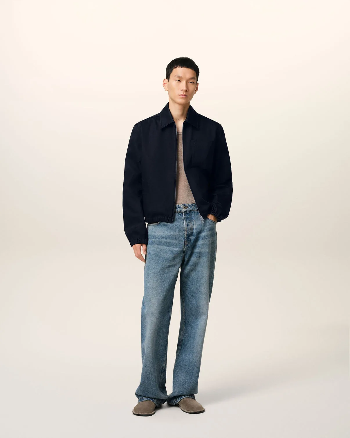 Navy Cotton Zipped Jacket