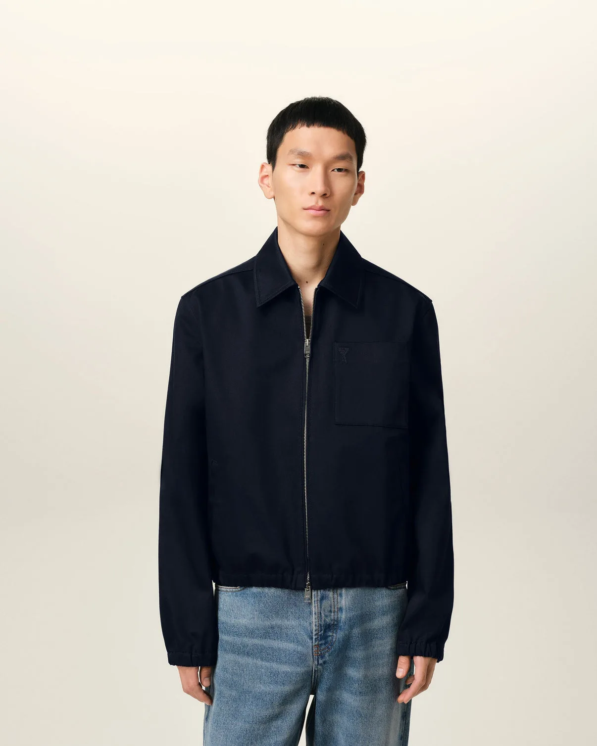 Navy Cotton Zipped Jacket
