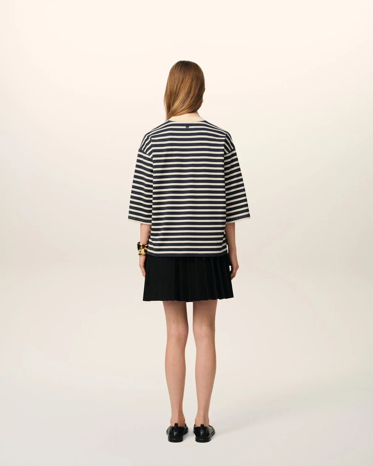 Navy Recycled Cotton Loose Striped T-Shirt