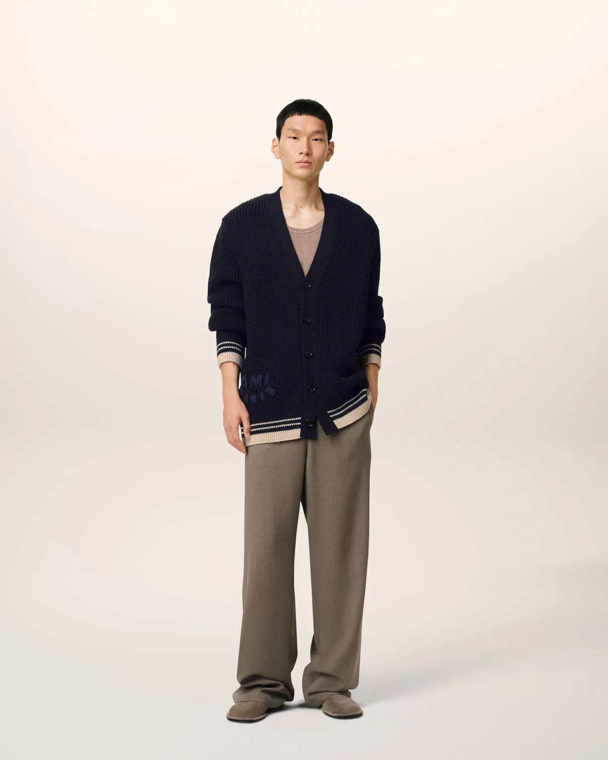 Navy Wool Ribbed Sweater