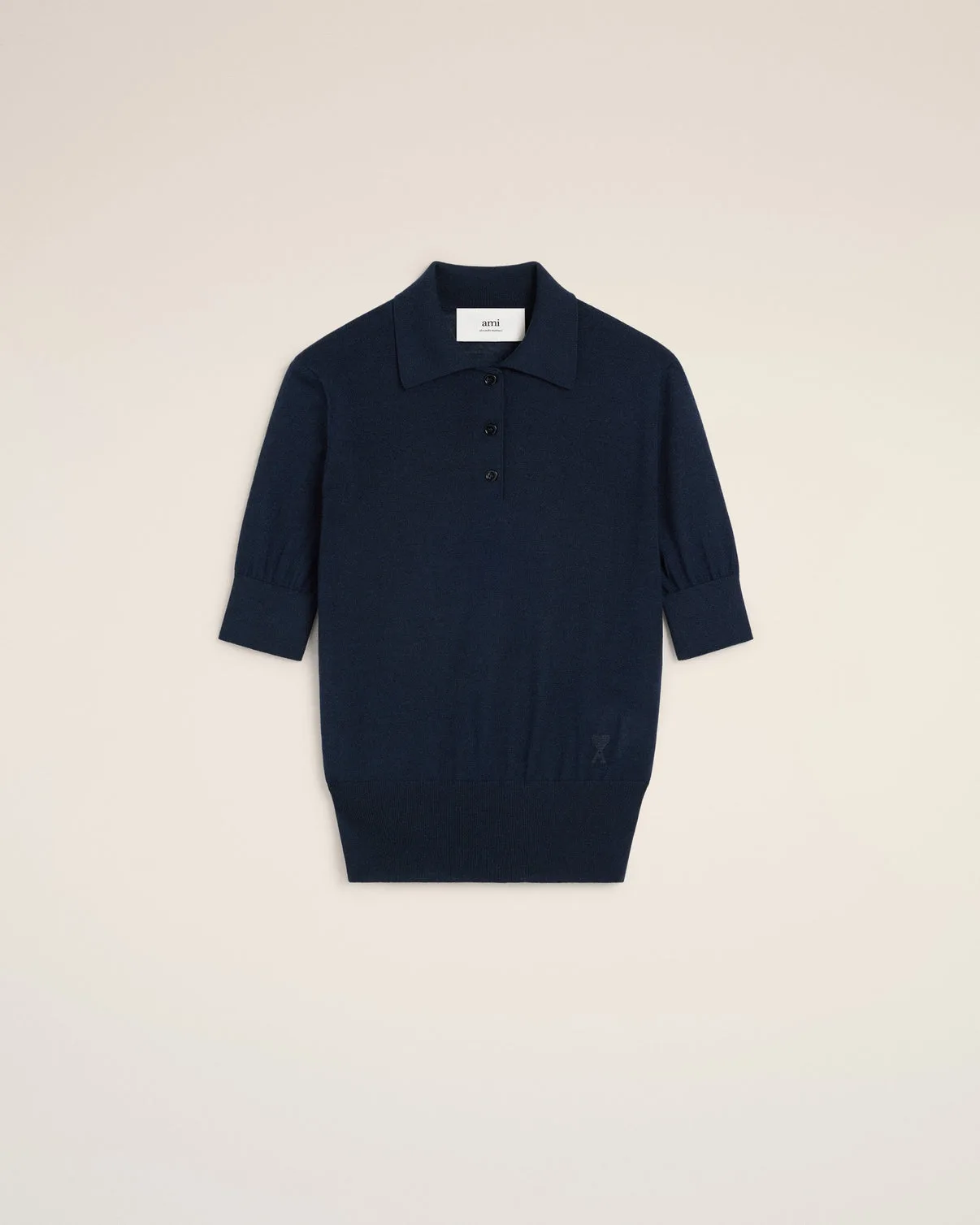 Navy Wool Silk Tonal Polo