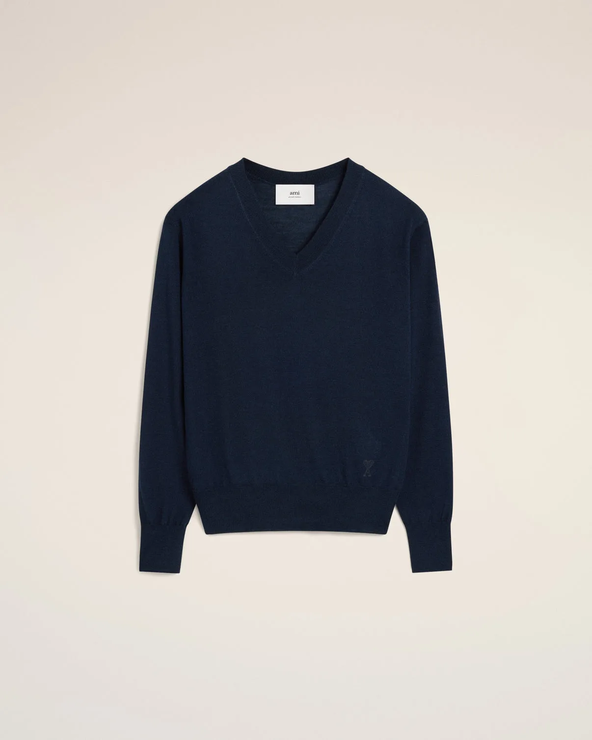 Navy Wool V Neck Sweater