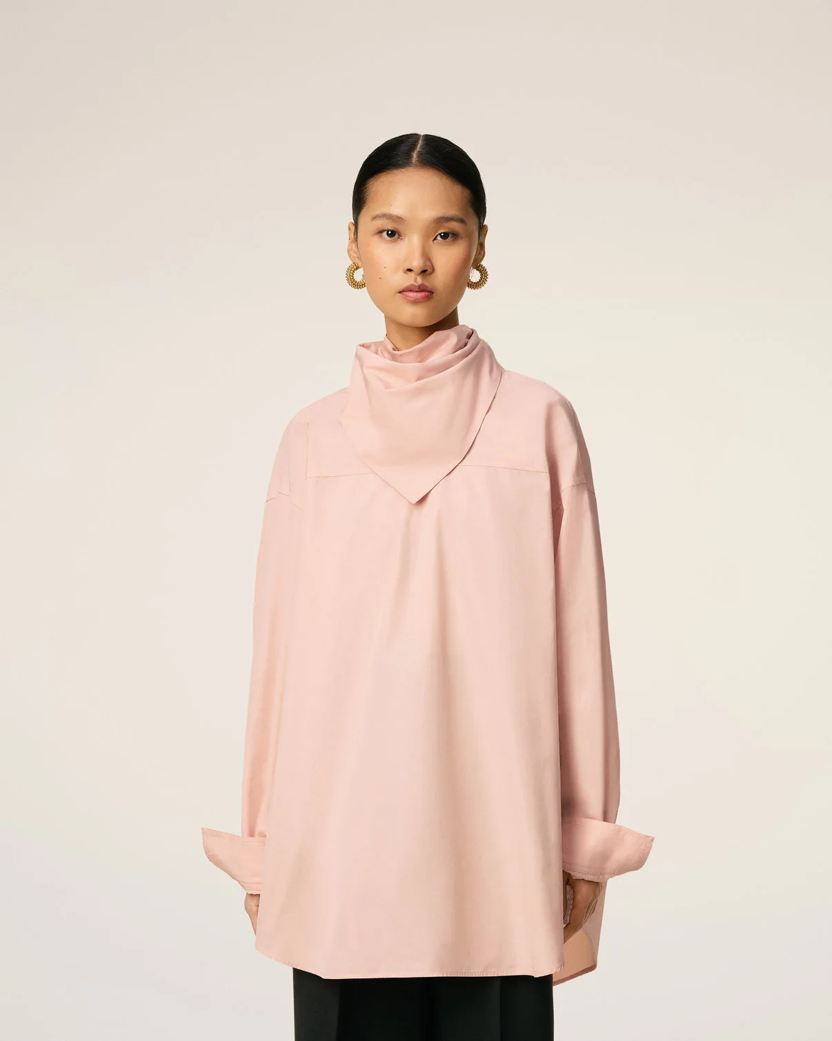 Pink Cotton Long Sleeves Bandana Blouse