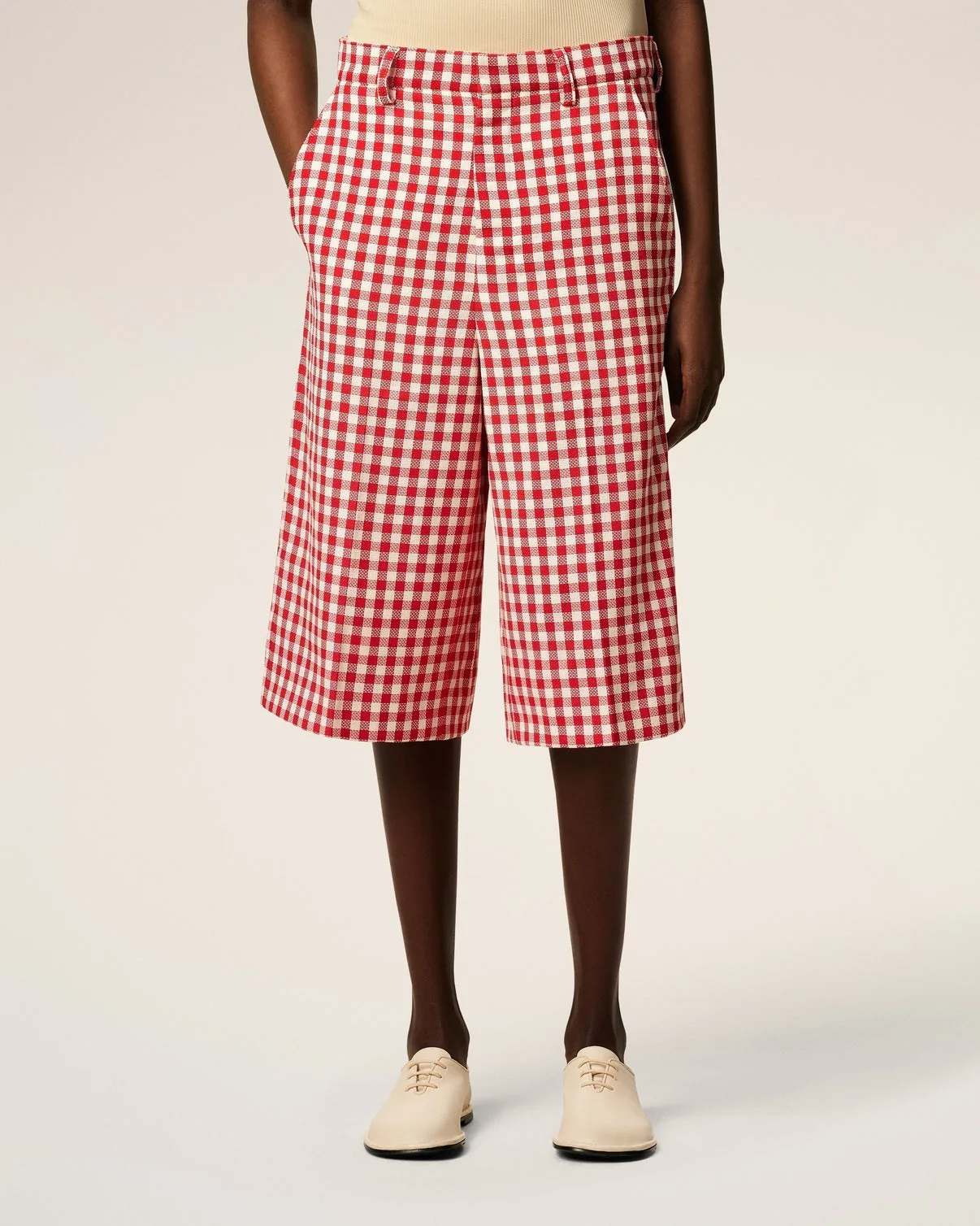 Plaid Red Wool Wide Bermuda