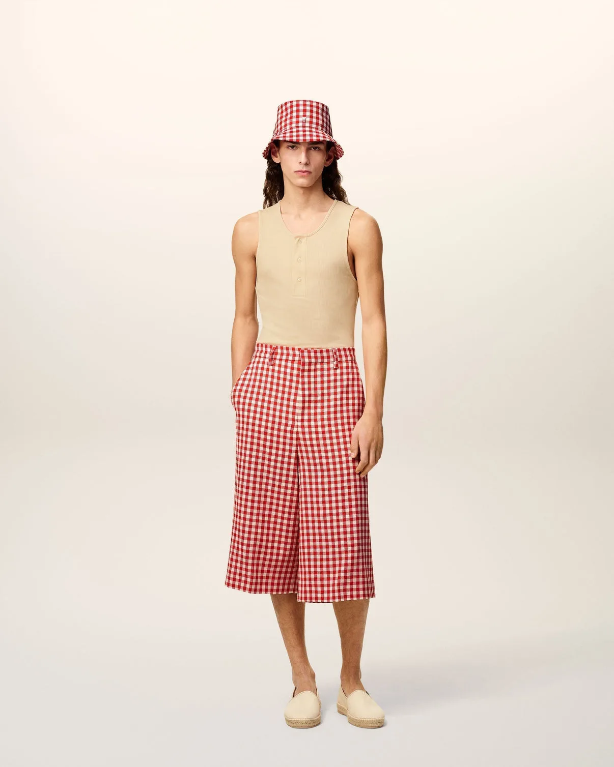 Plaid Red Wool Wide Bermuda