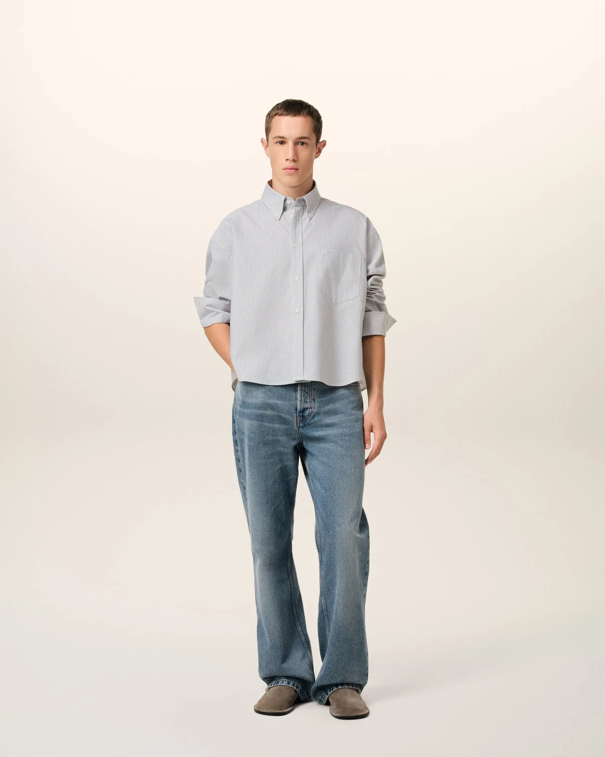 Purple Cotton Cropped Oversized Shirt