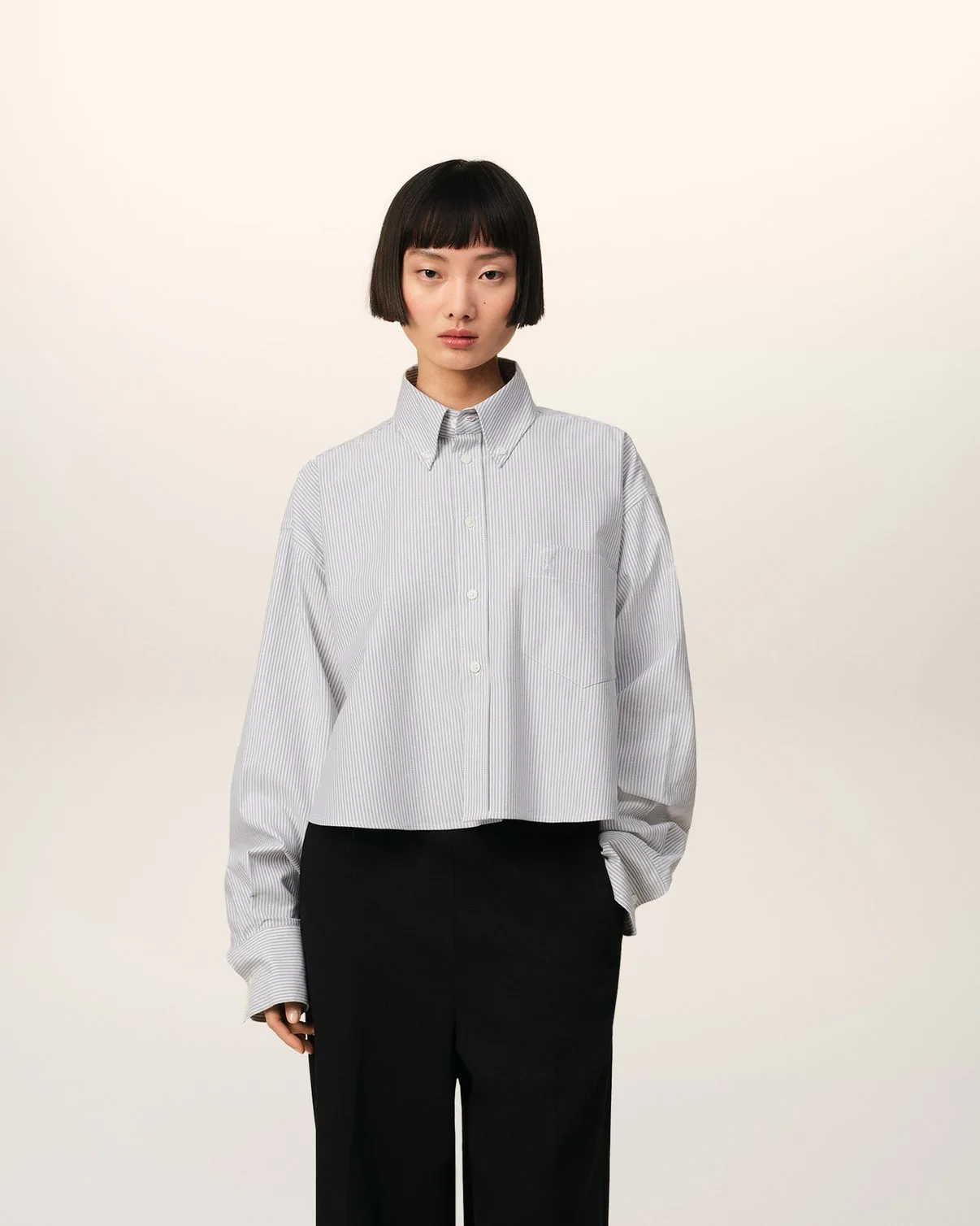 Purple Cotton Cropped Oversized Shirt