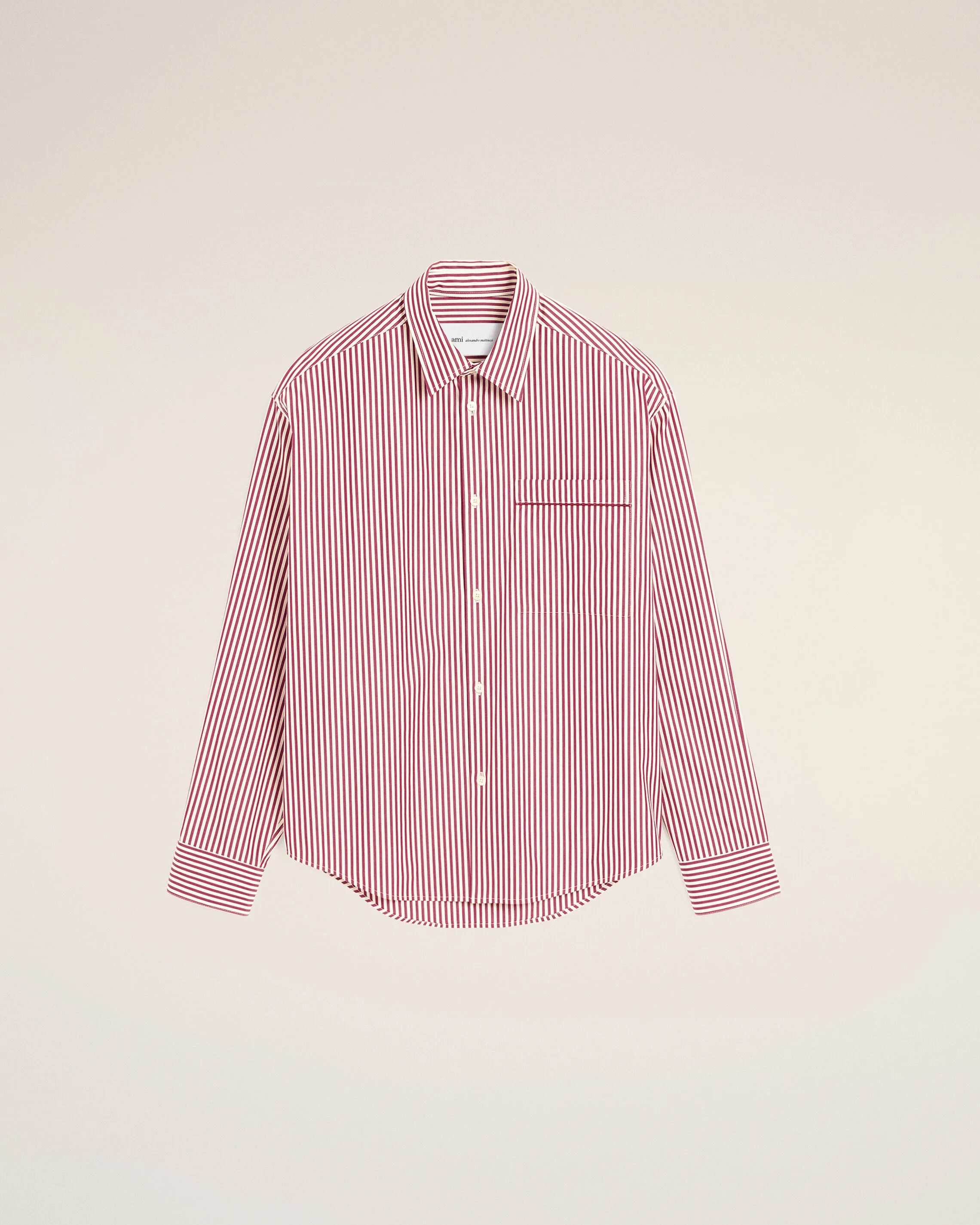 Red boxy striped cotton shirt