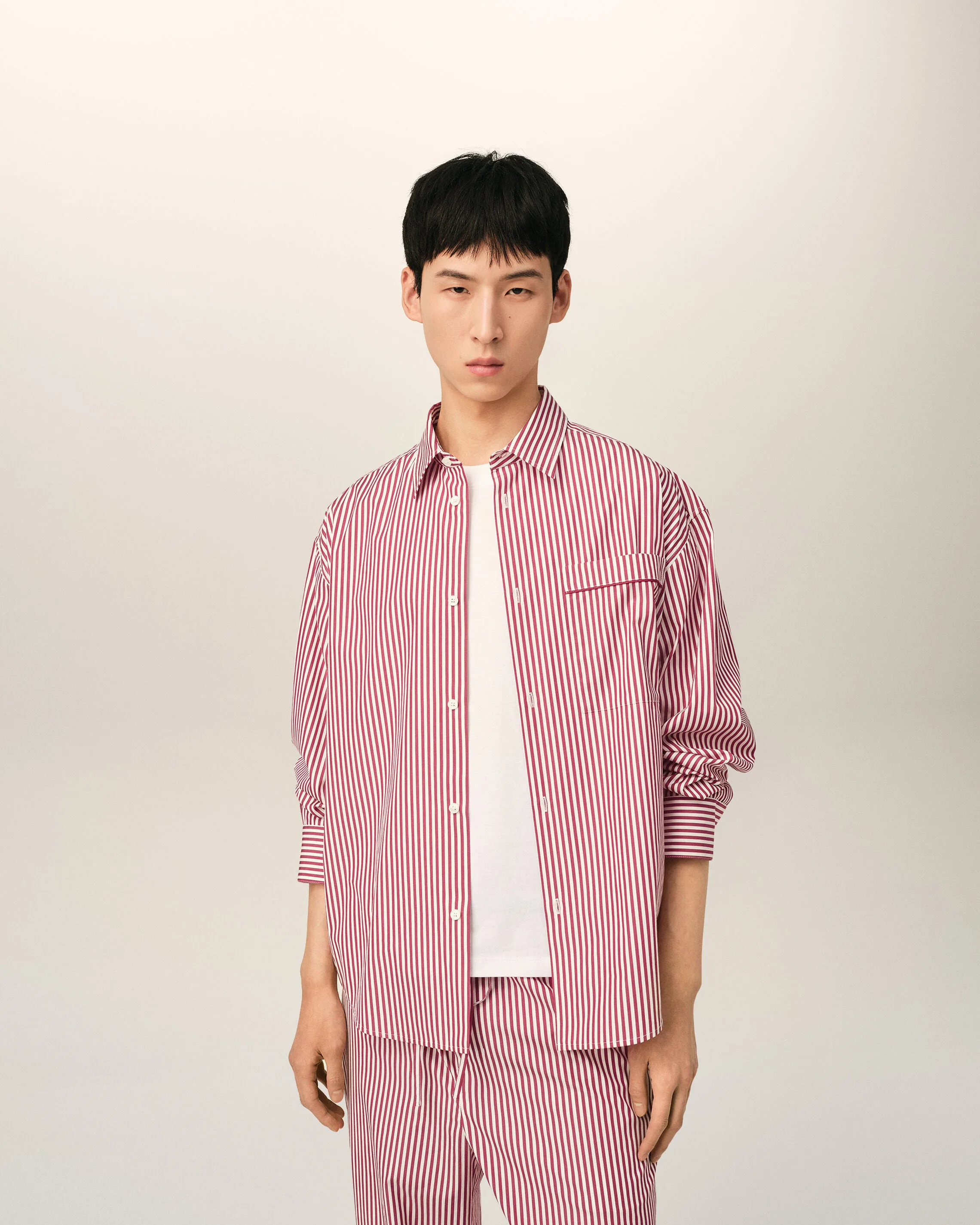 Red boxy striped cotton shirt
