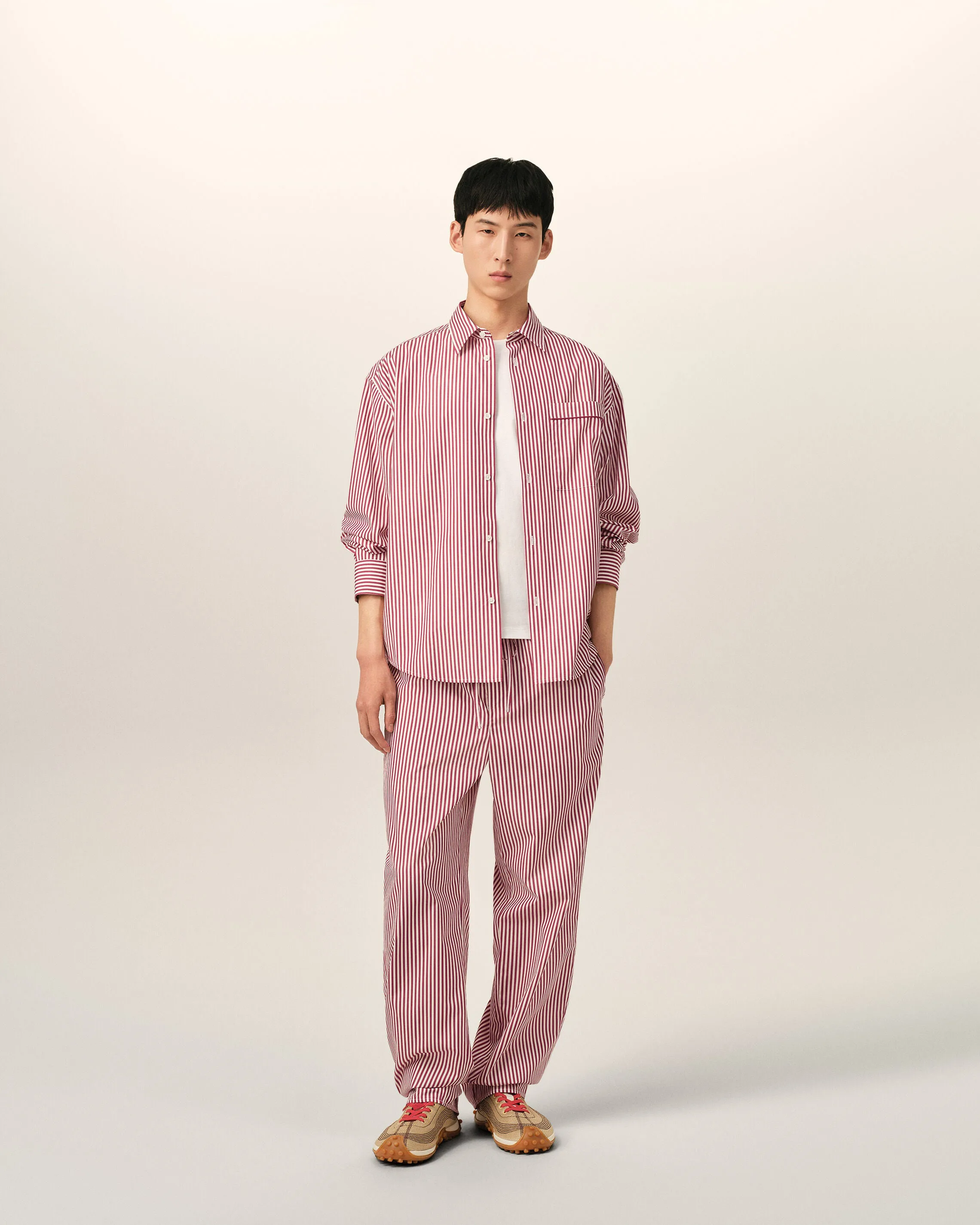 Red boxy striped cotton shirt