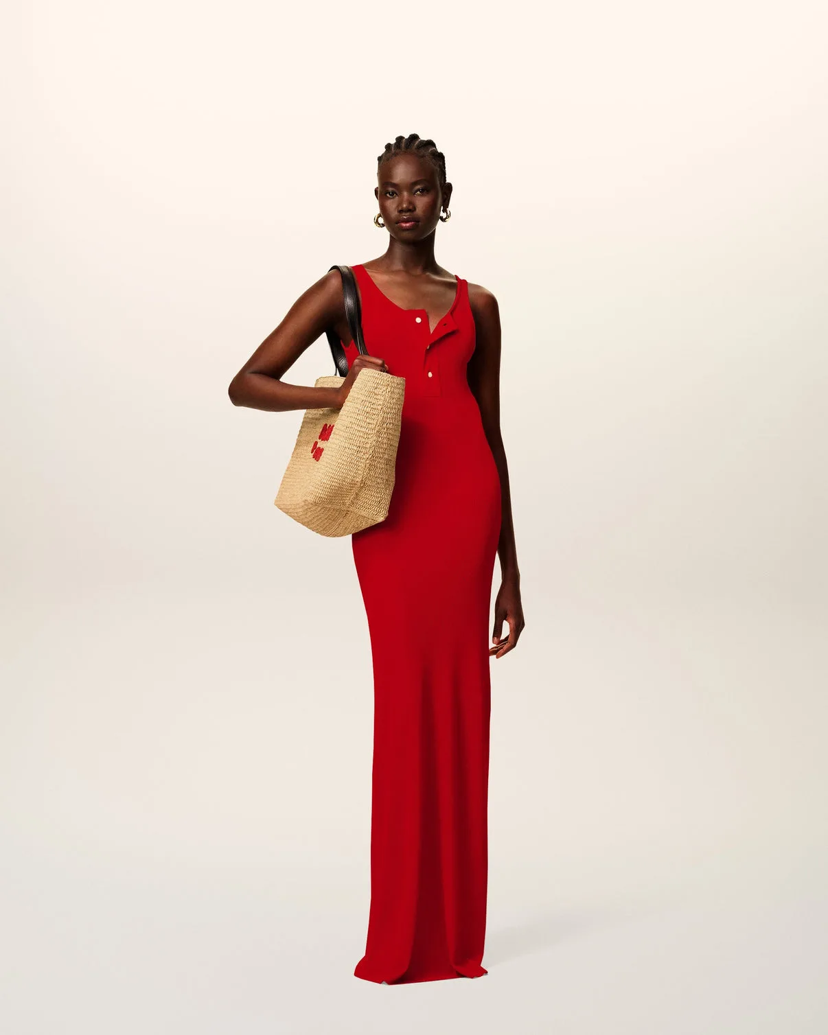 Red Light Ribbed Jersey Long Tankop Dress