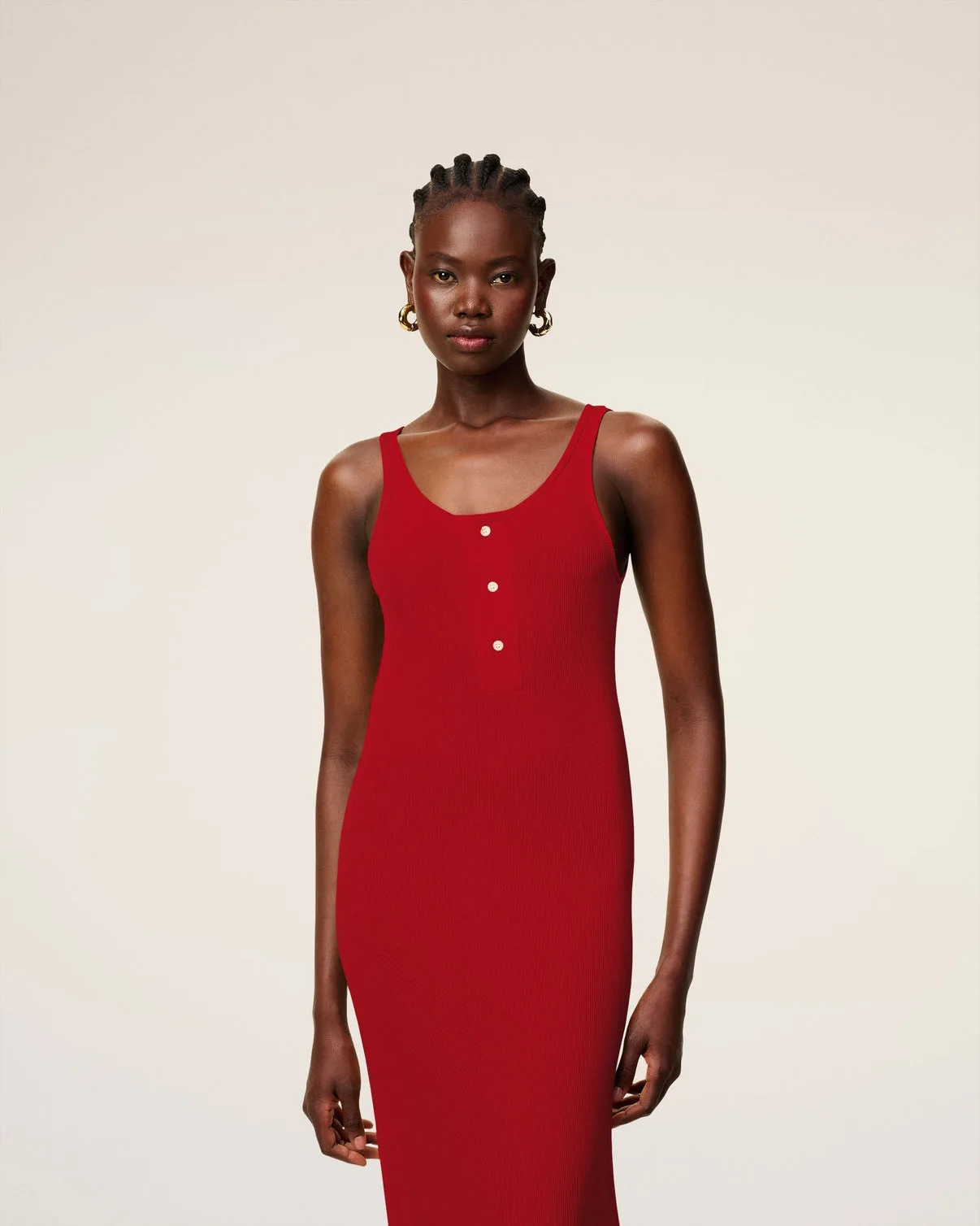 Red Light Ribbed Jersey Long Tankop Dress