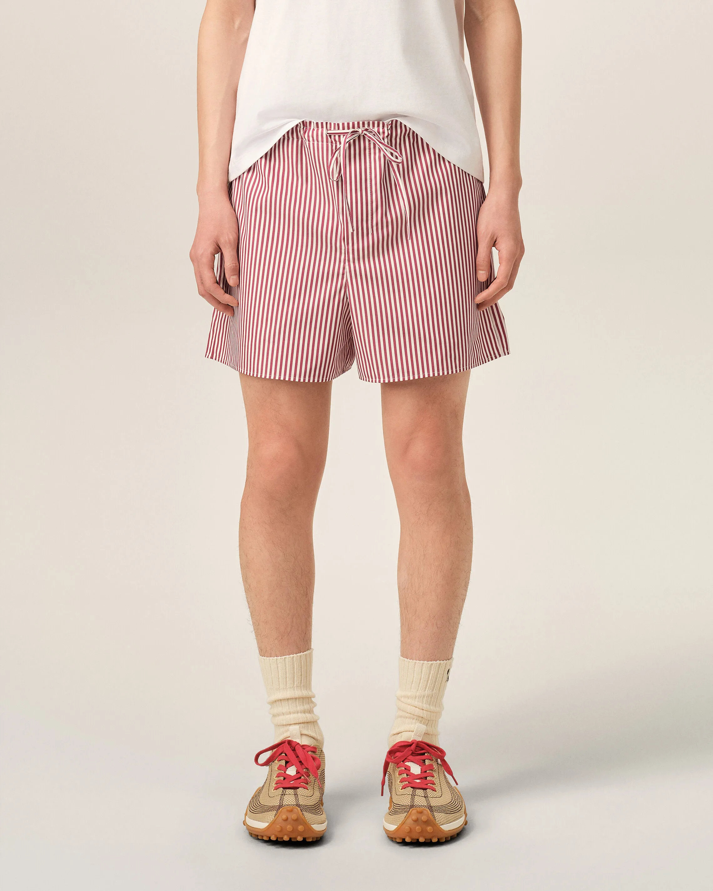 Red striped cotton shorts with heart arrow