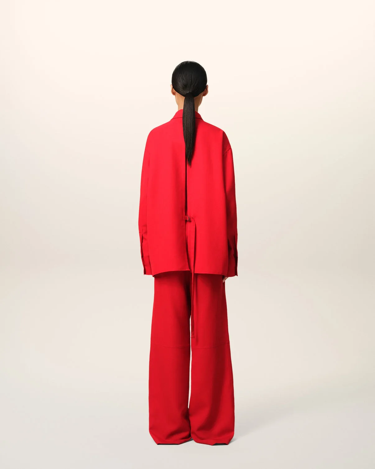 Red Wool Back Slit Loose Shirt