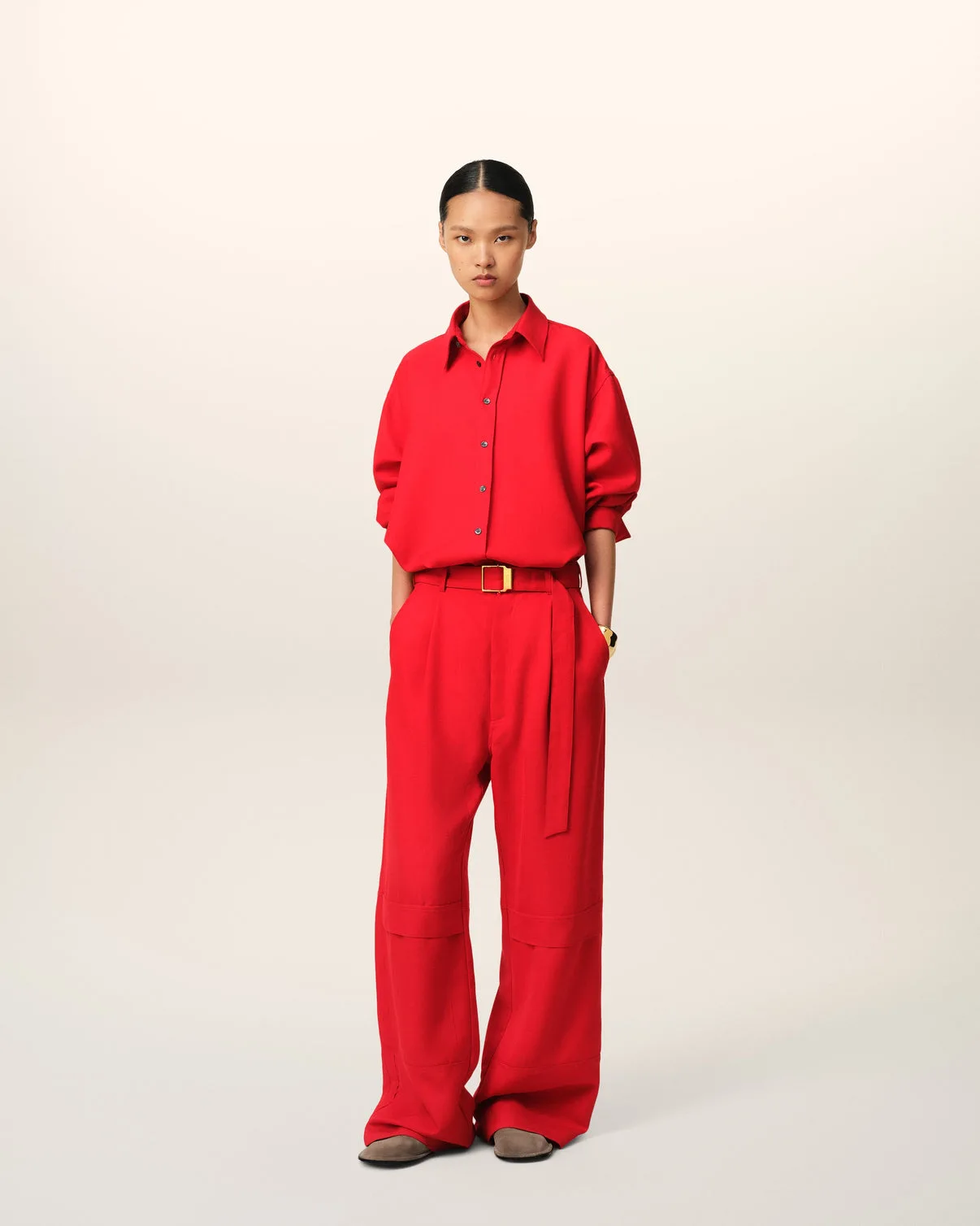 Red Wool Cargo Pants