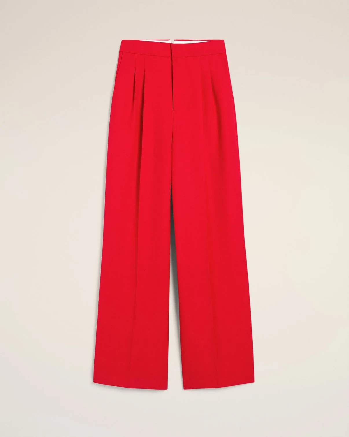 Red Wool High Waist Large Pants