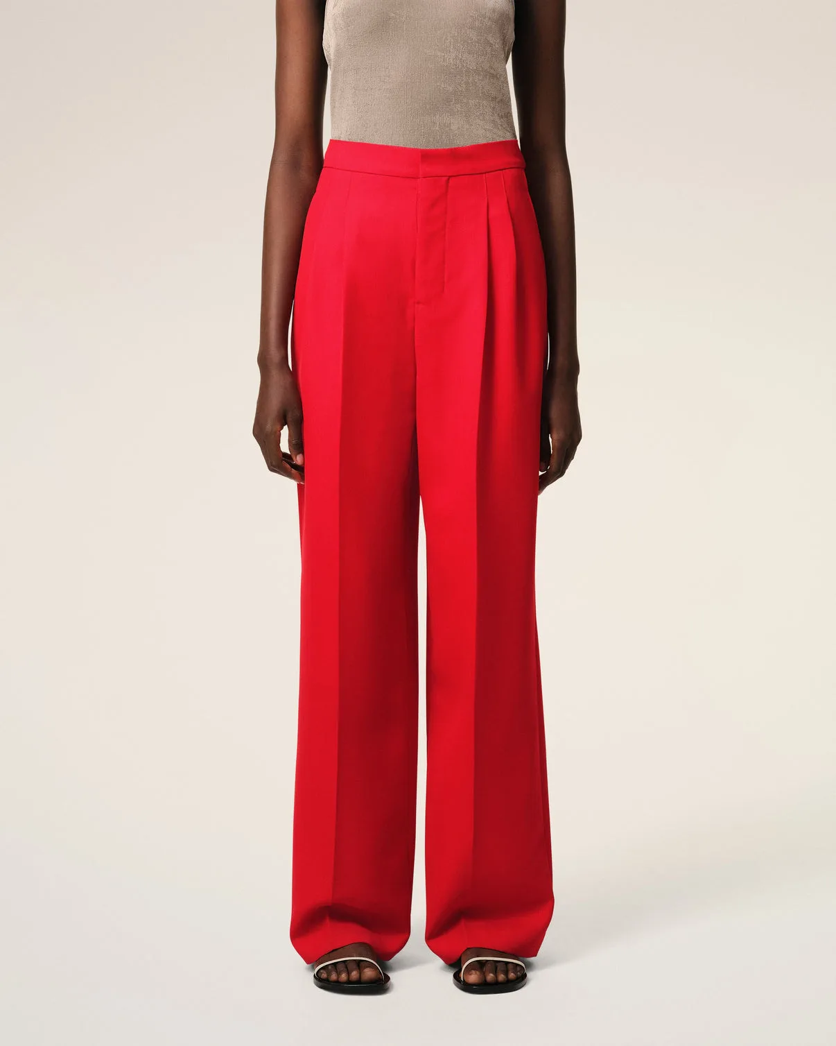 Red Wool High Waist Large Pants