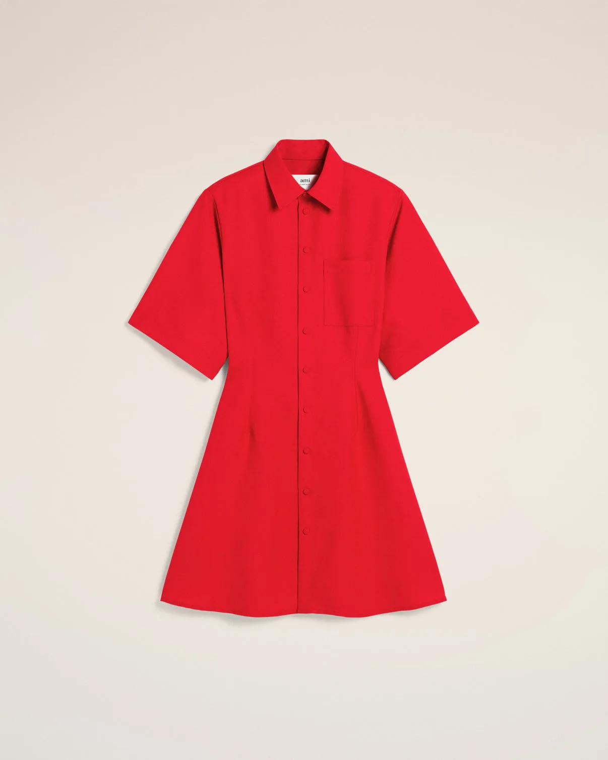 Red Wool Short Sleeve Shirt Dress
