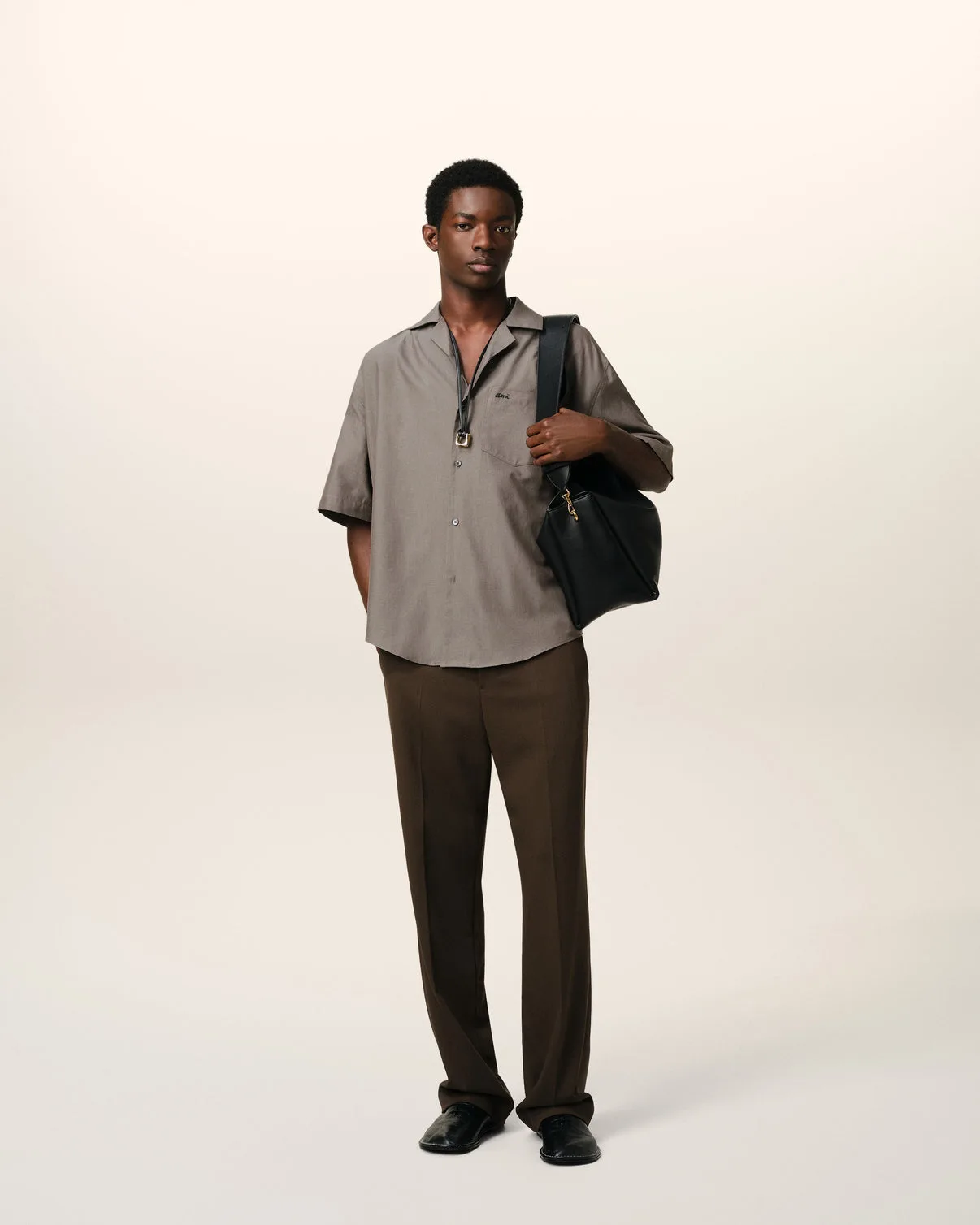 Taupe Cotton Short Sleeve Boxy Shirt