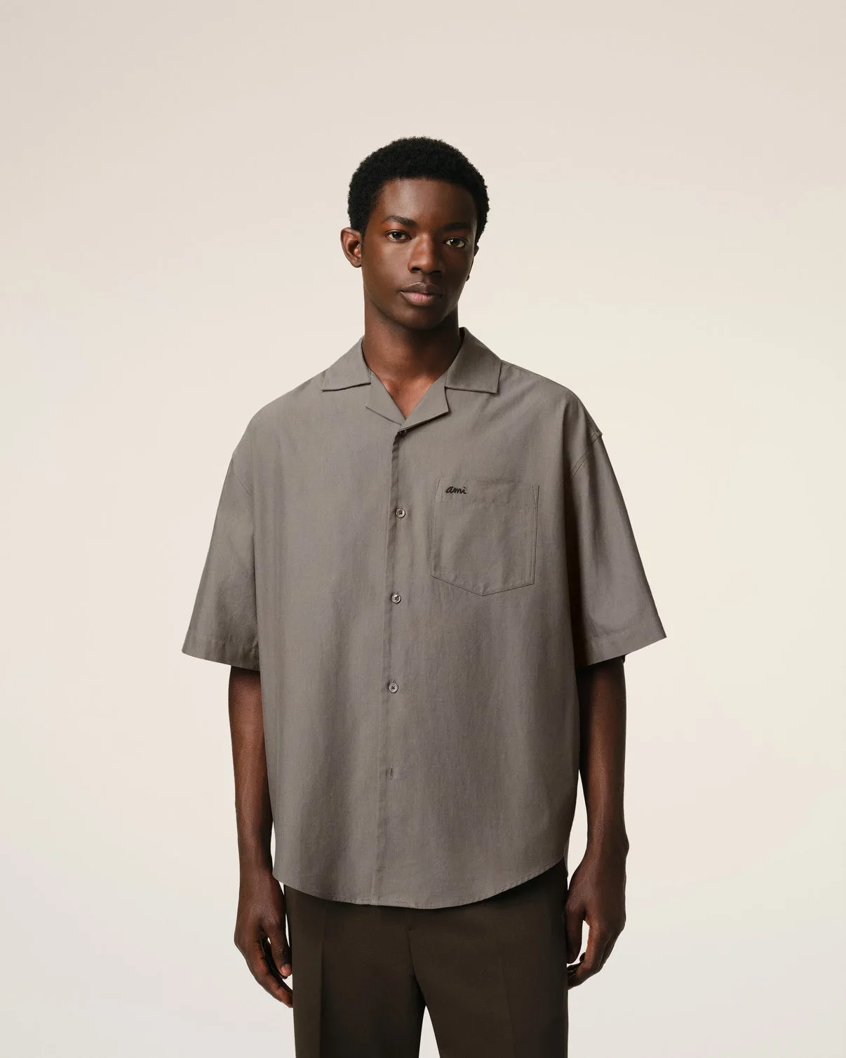 Taupe Cotton Short Sleeve Boxy Shirt