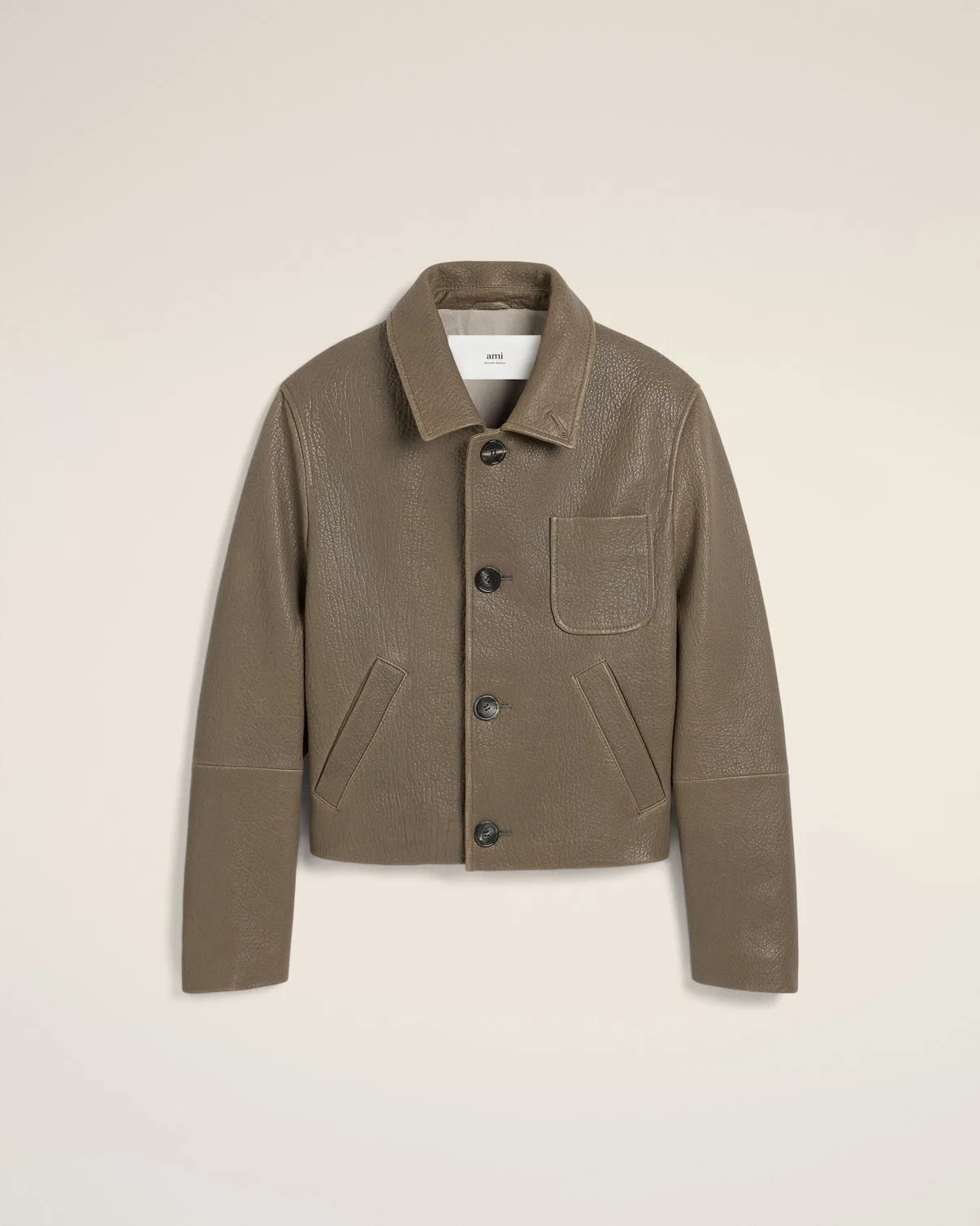 Taupe Leather Buttoned Jacket