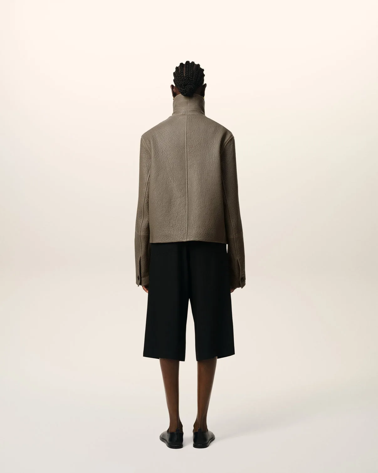 Taupe Leather Buttoned Jacket