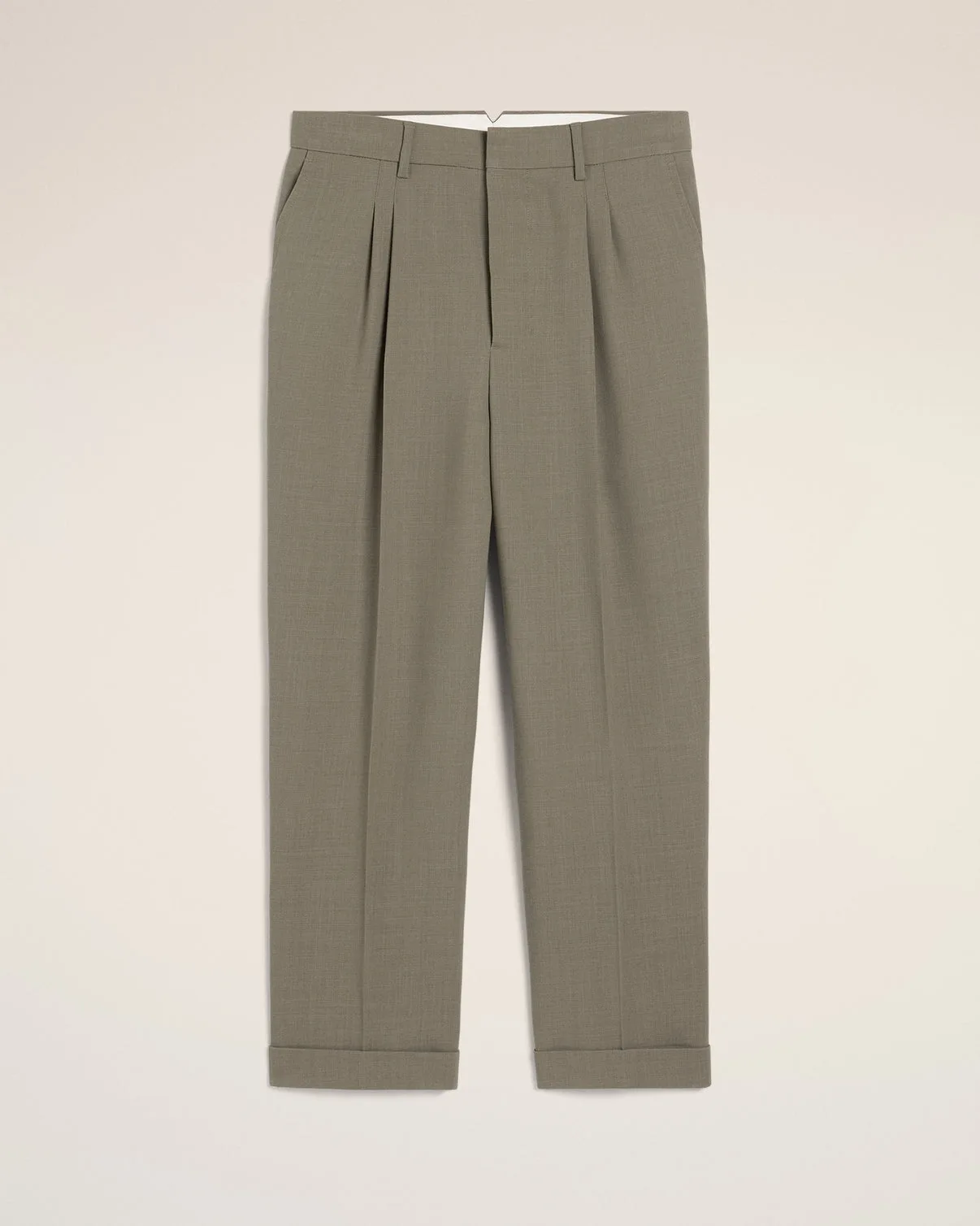Taupe Wool Carrot Fit Pants
