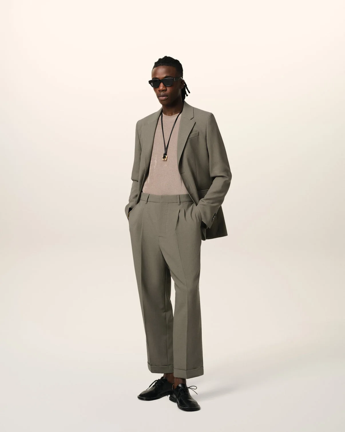 Taupe Wool Carrot Fit Pants
