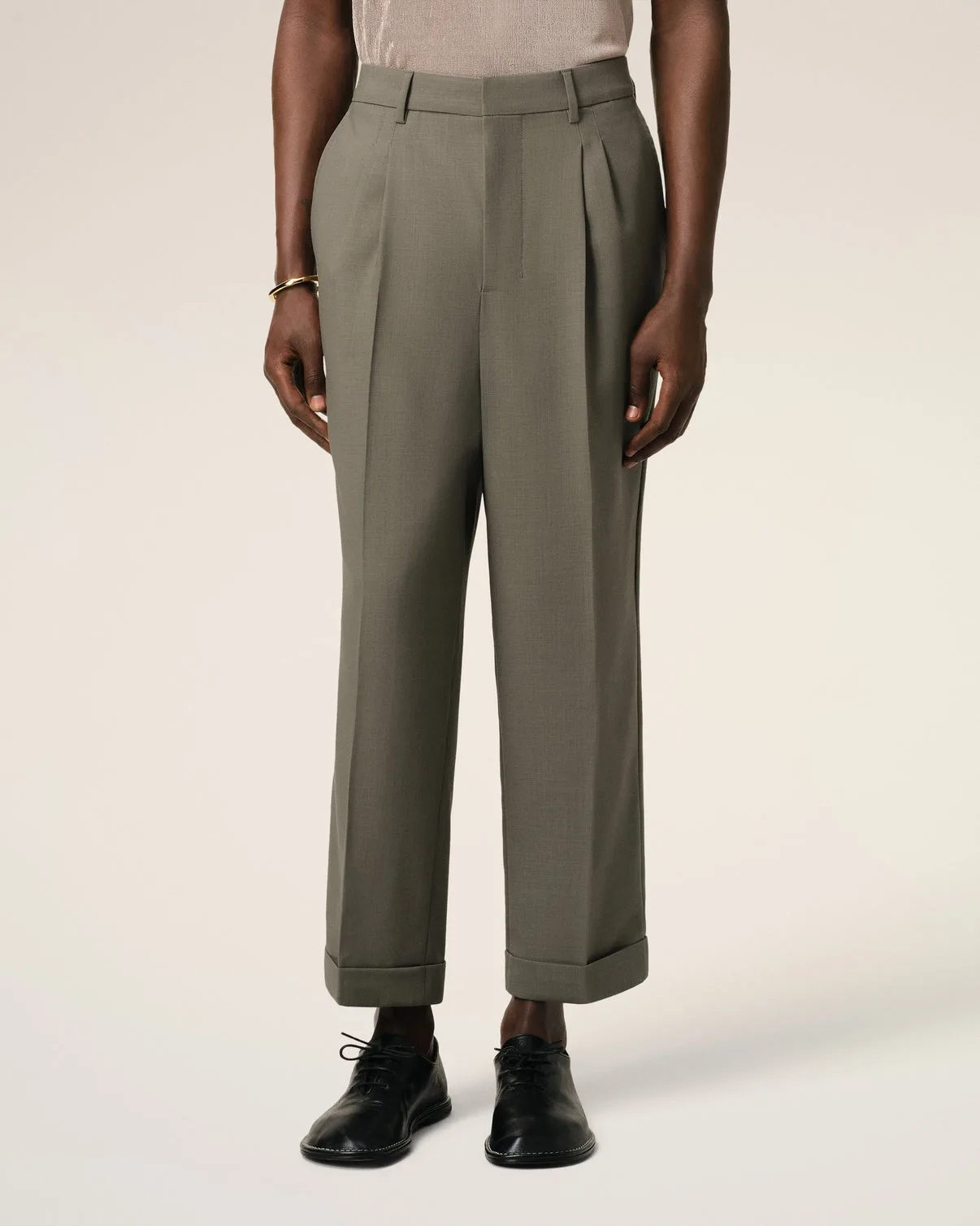 Taupe Wool Carrot Fit Pants