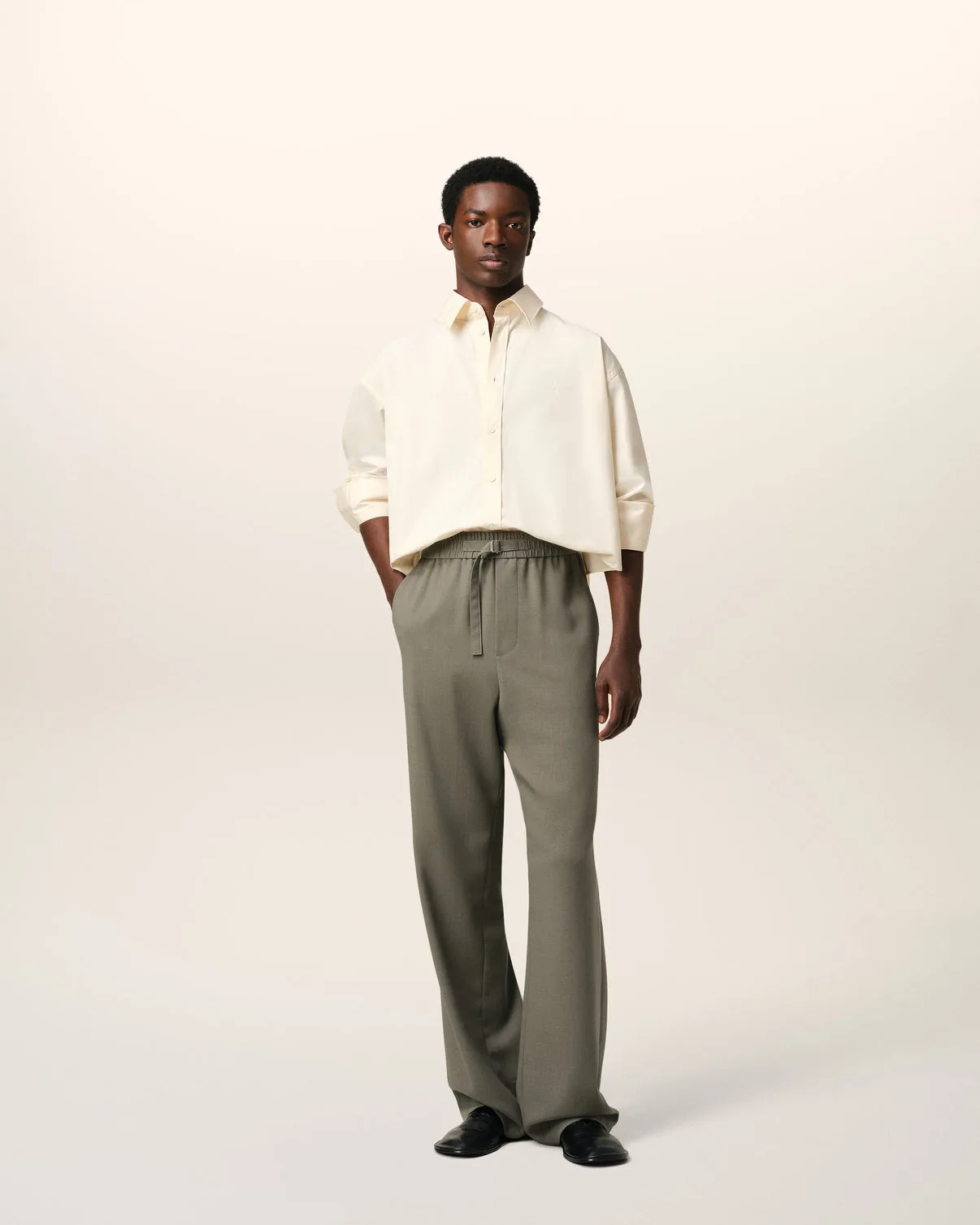 Taupe Wool Straight Fit Elasticated Pants
