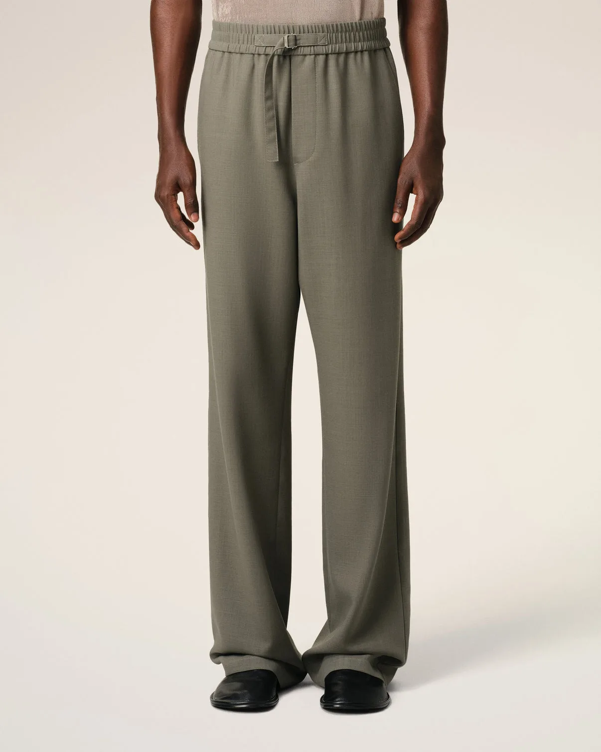 Taupe Wool Straight Fit Elasticated Pants
