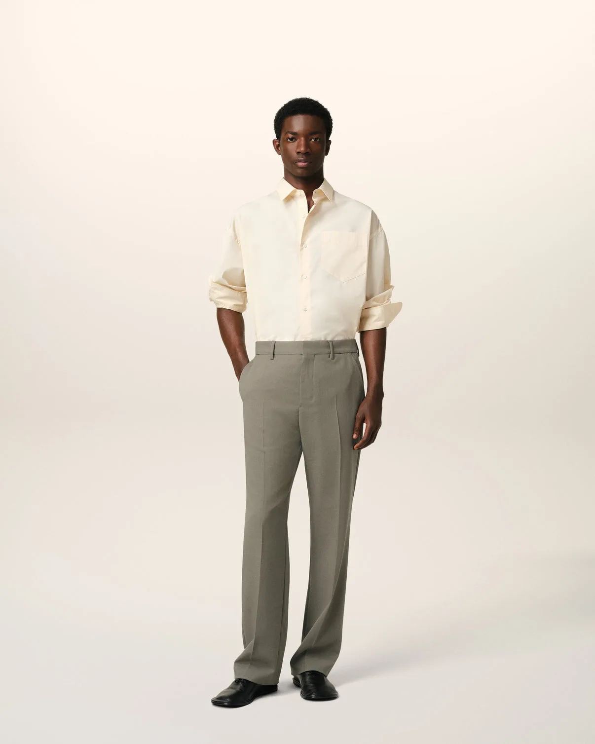 Taupe Wool Straight Fit Pants