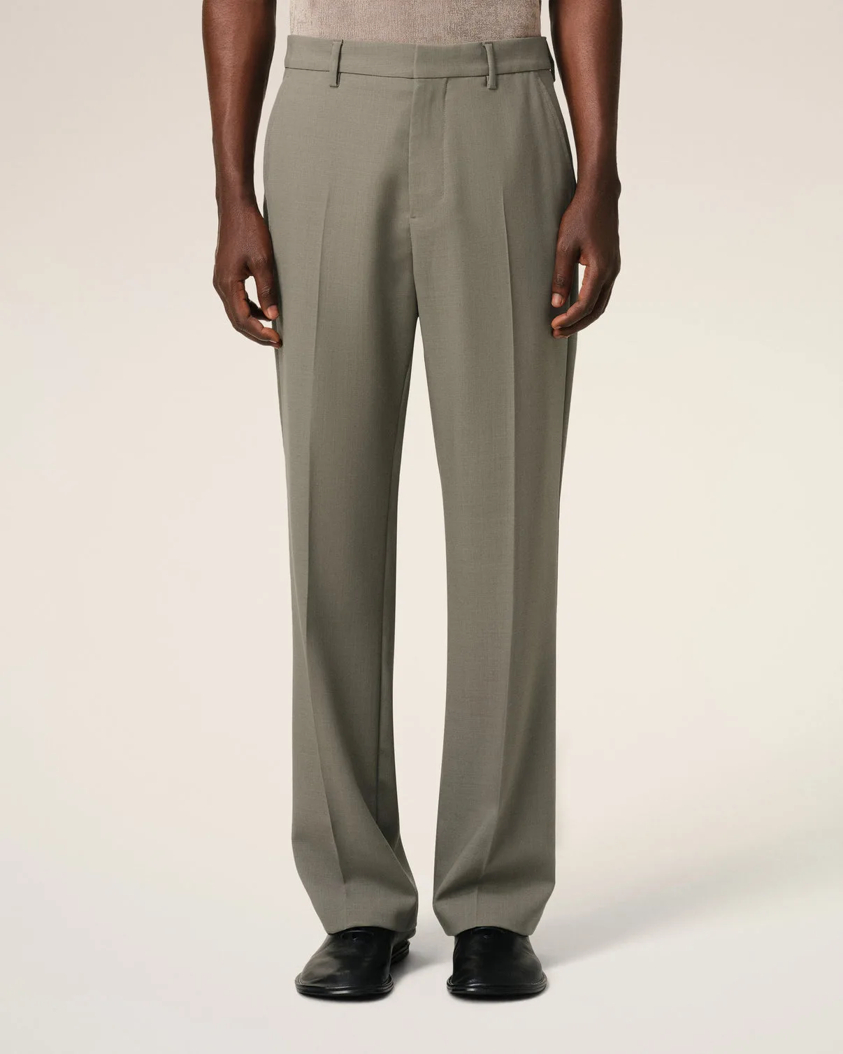 Taupe Wool Straight Fit Pants
