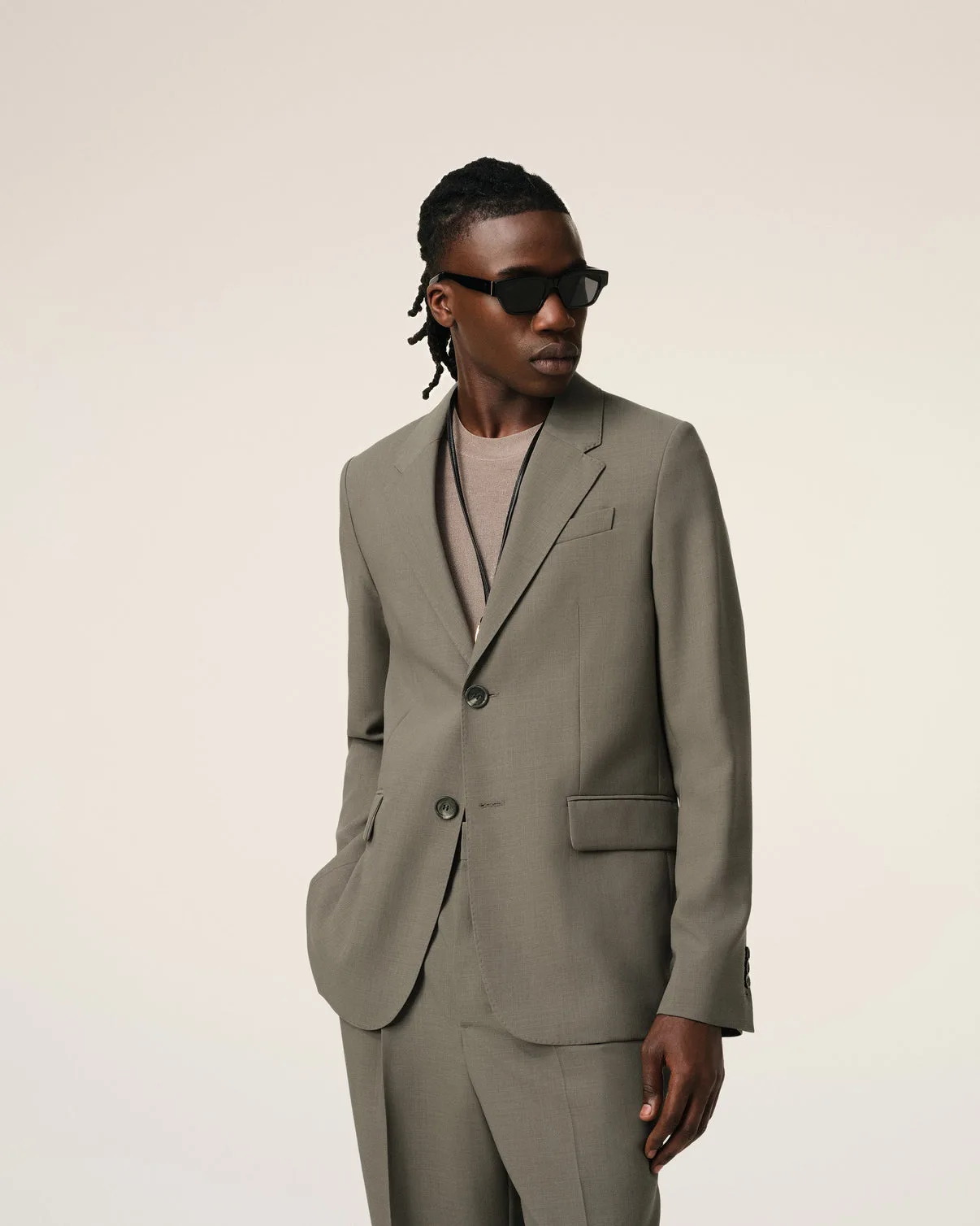 Taupe Wool Two Buttons Jacket