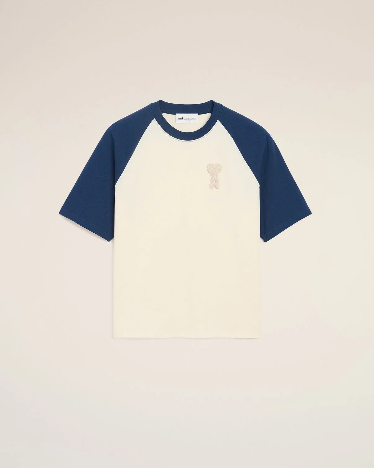 White And Blue Cotton Knitted Patch T-shirt