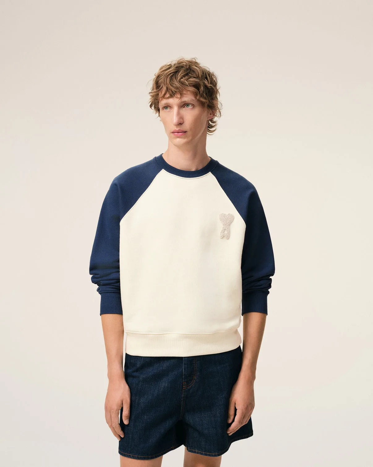 White And Blue Cotton Knitted Sweatshirt