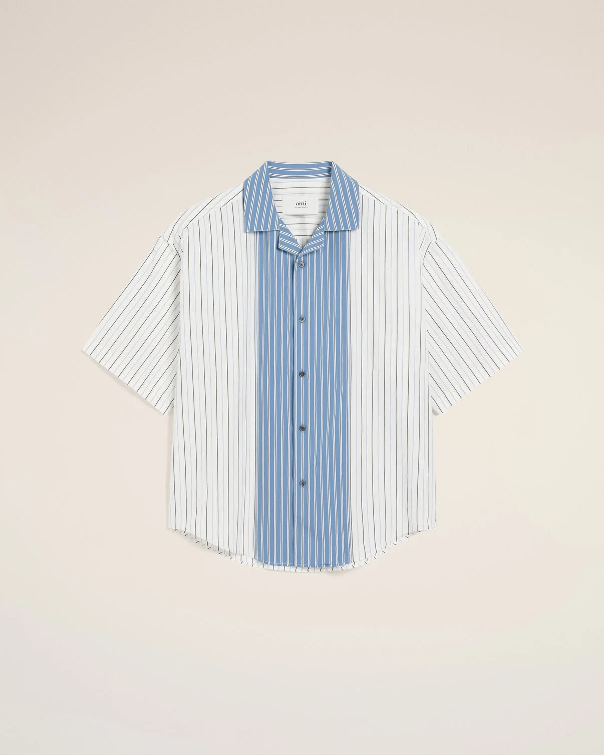 White And Blue Cotton Short Sleeve Boxy Shirt