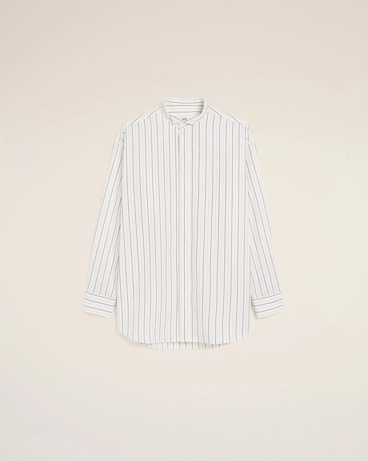 White And Blue Cotton Wingtip Collar Oversized Shirt