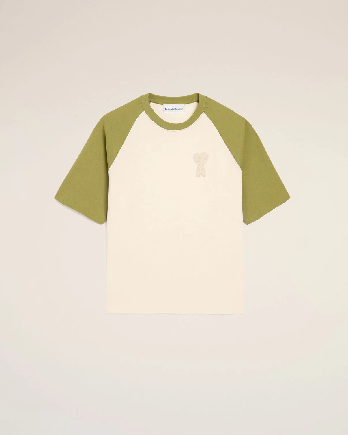 White And Green Cotton Knitted Patch T-shirt