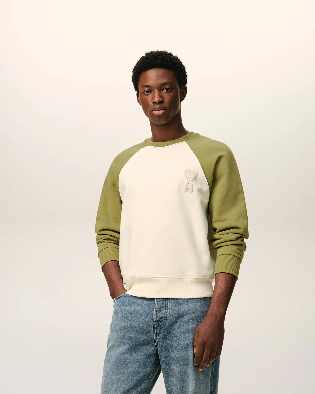 White And Green Cotton Knitted Sweatshirt