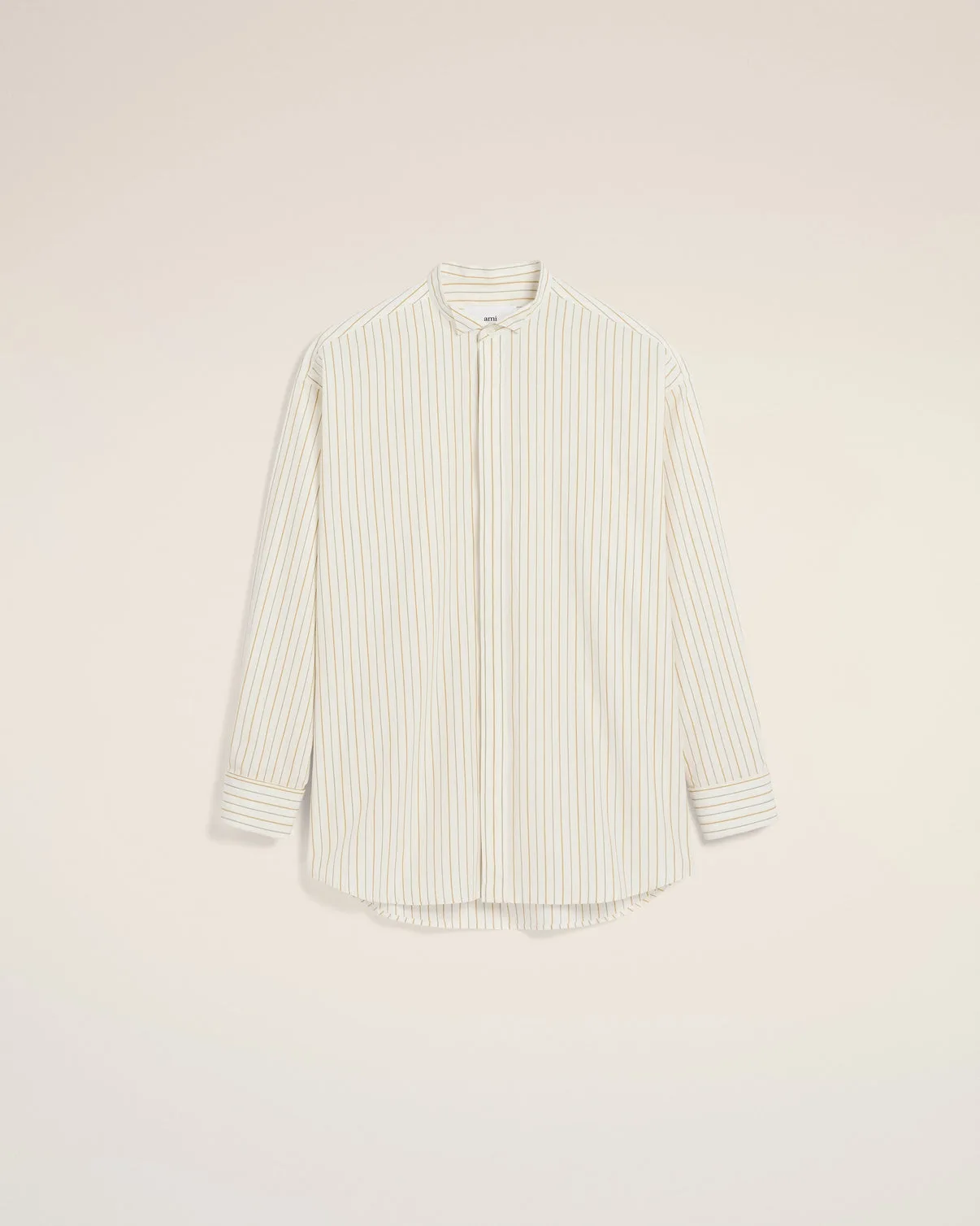 White And Khaki Cotton Wingtip Collar Oversized Shirt
