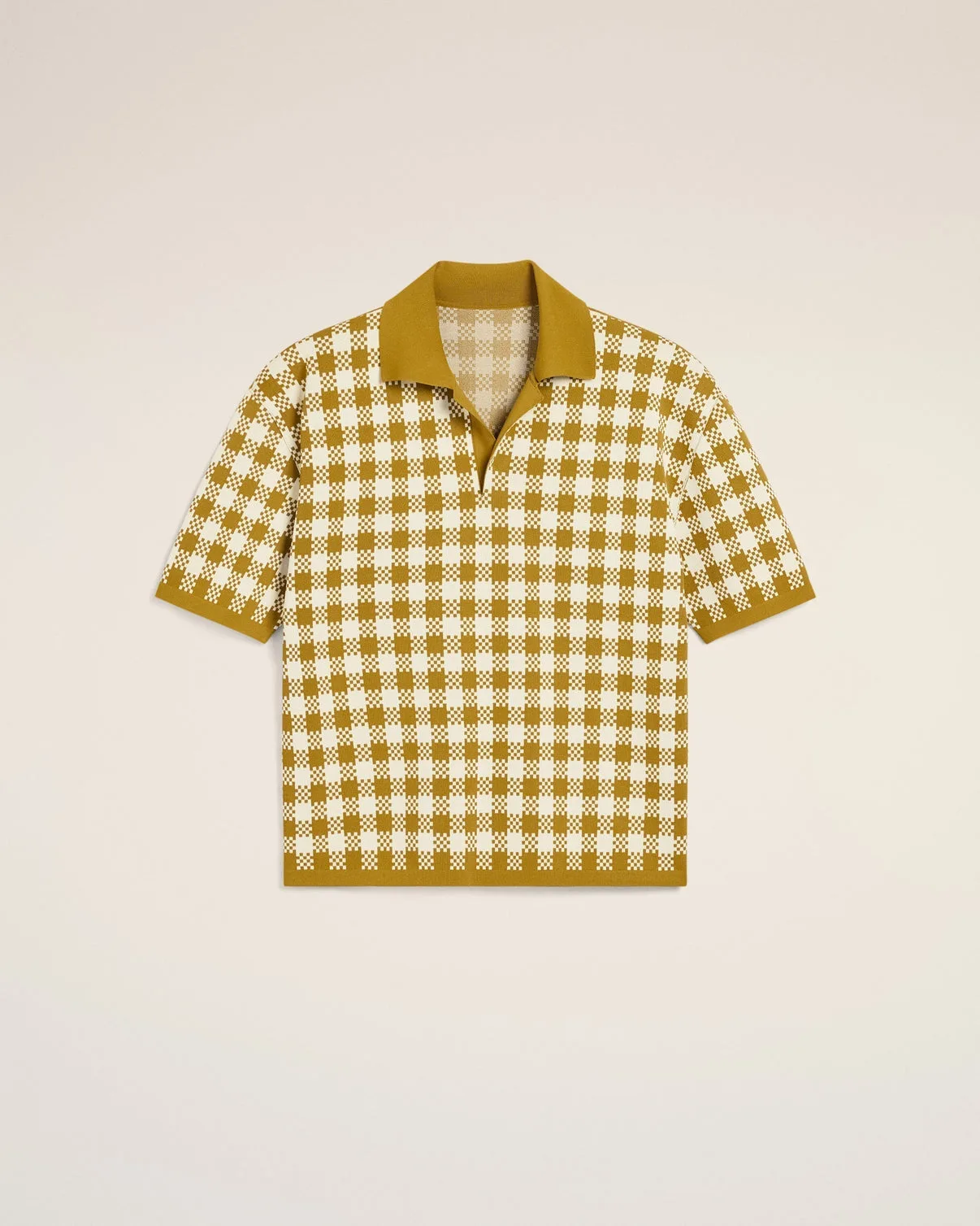 White And Mustard Yellow Vichy Short Sleeves Polo