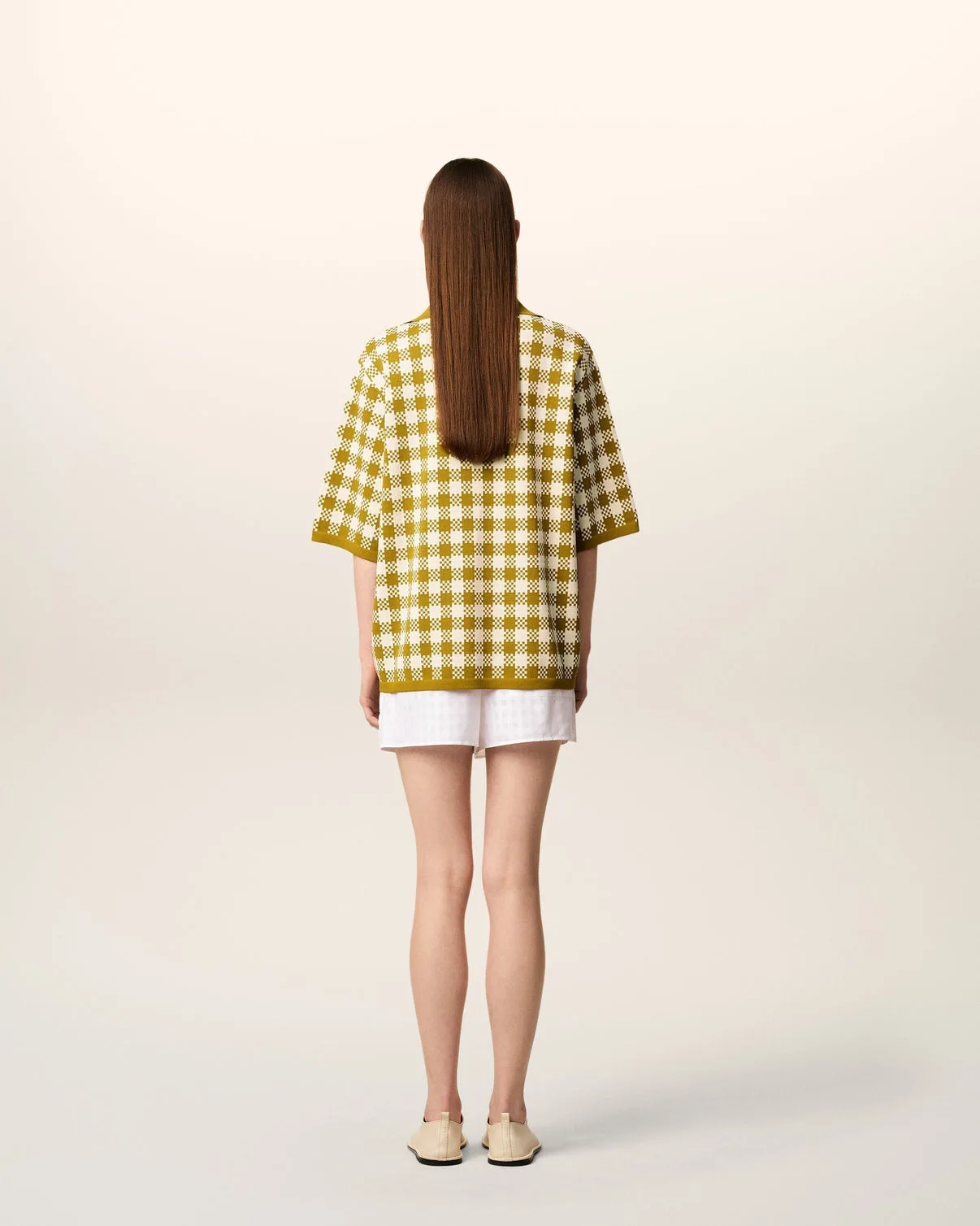 White And Mustard Yellow Vichy Short Sleeves Polo