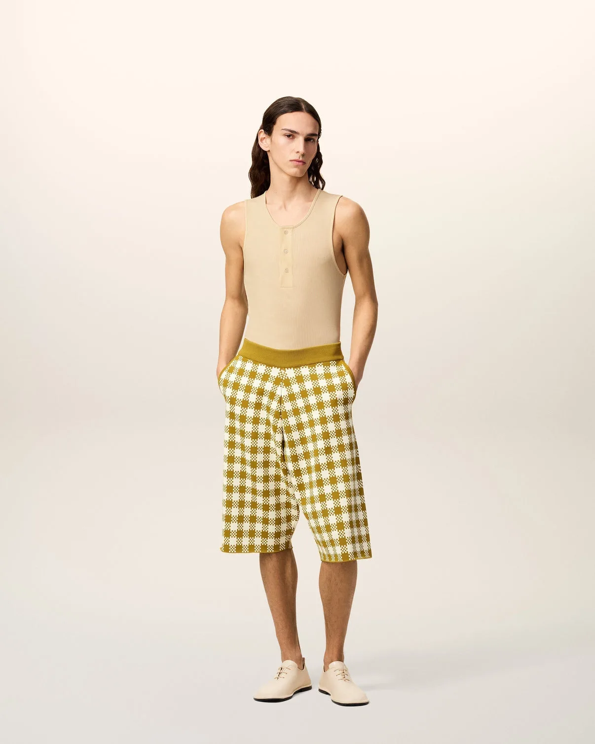 White And Mustard Yellow Vichy Shorts