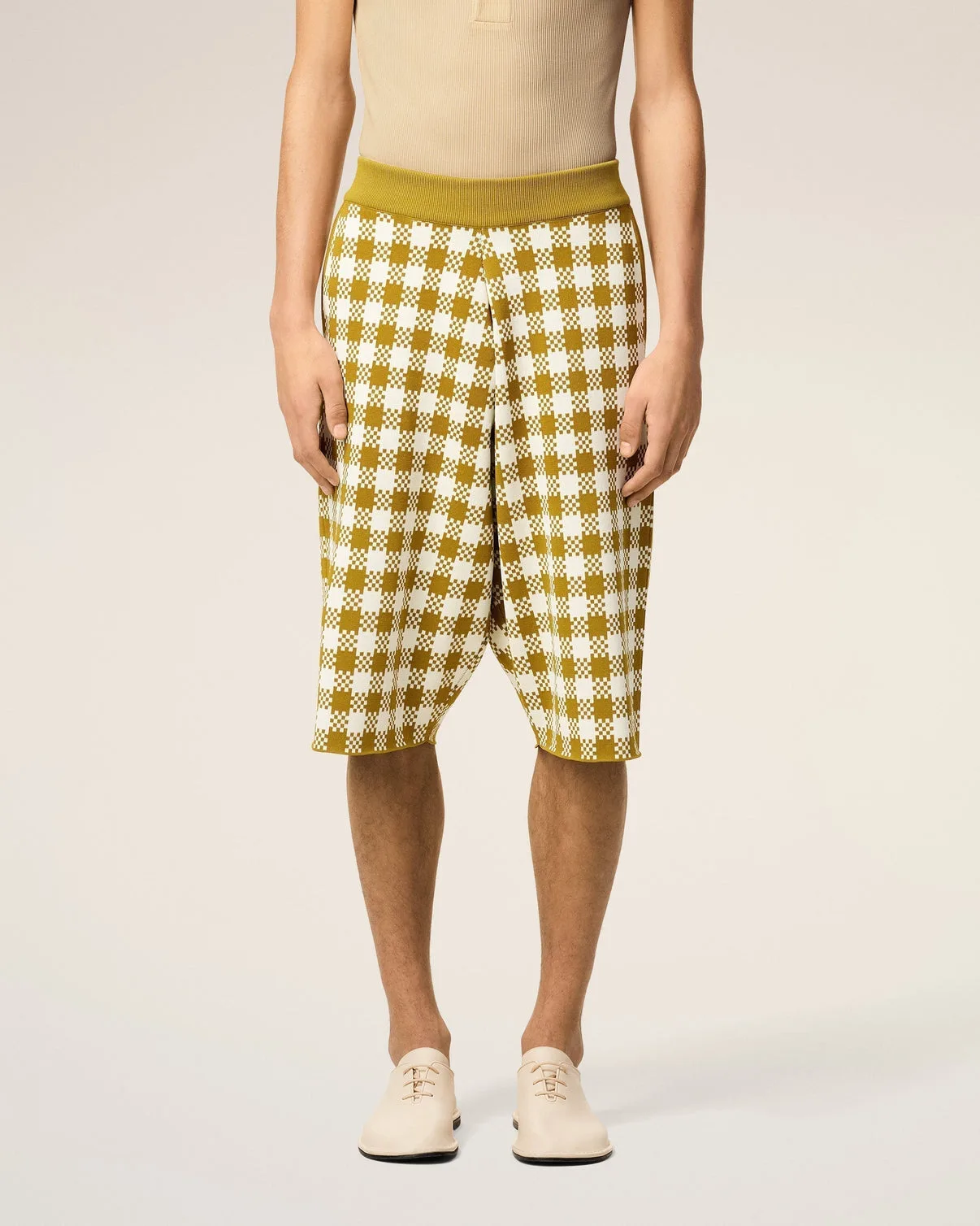 White And Mustard Yellow Vichy Shorts