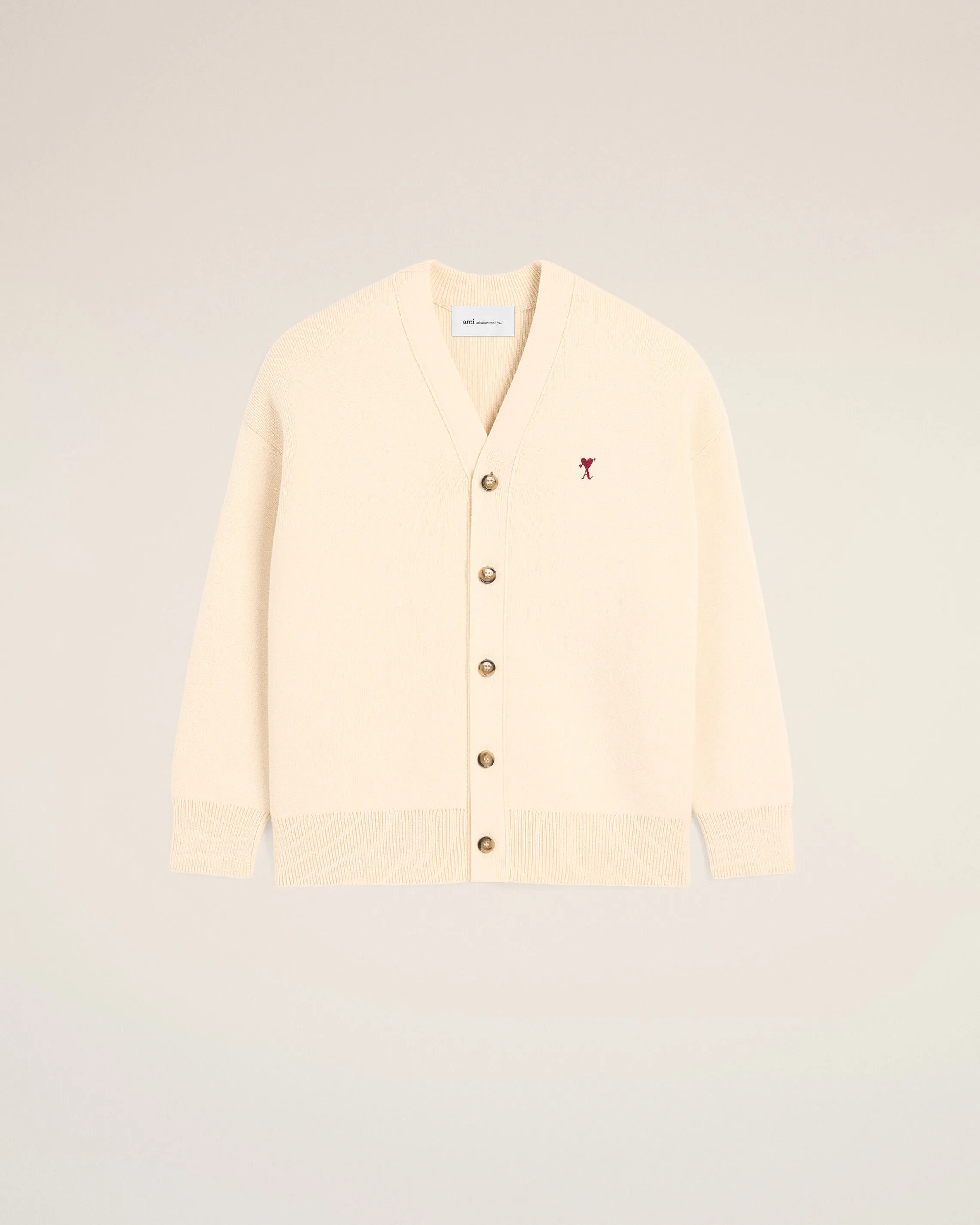 White cotton and wool cardigan with heart arrow