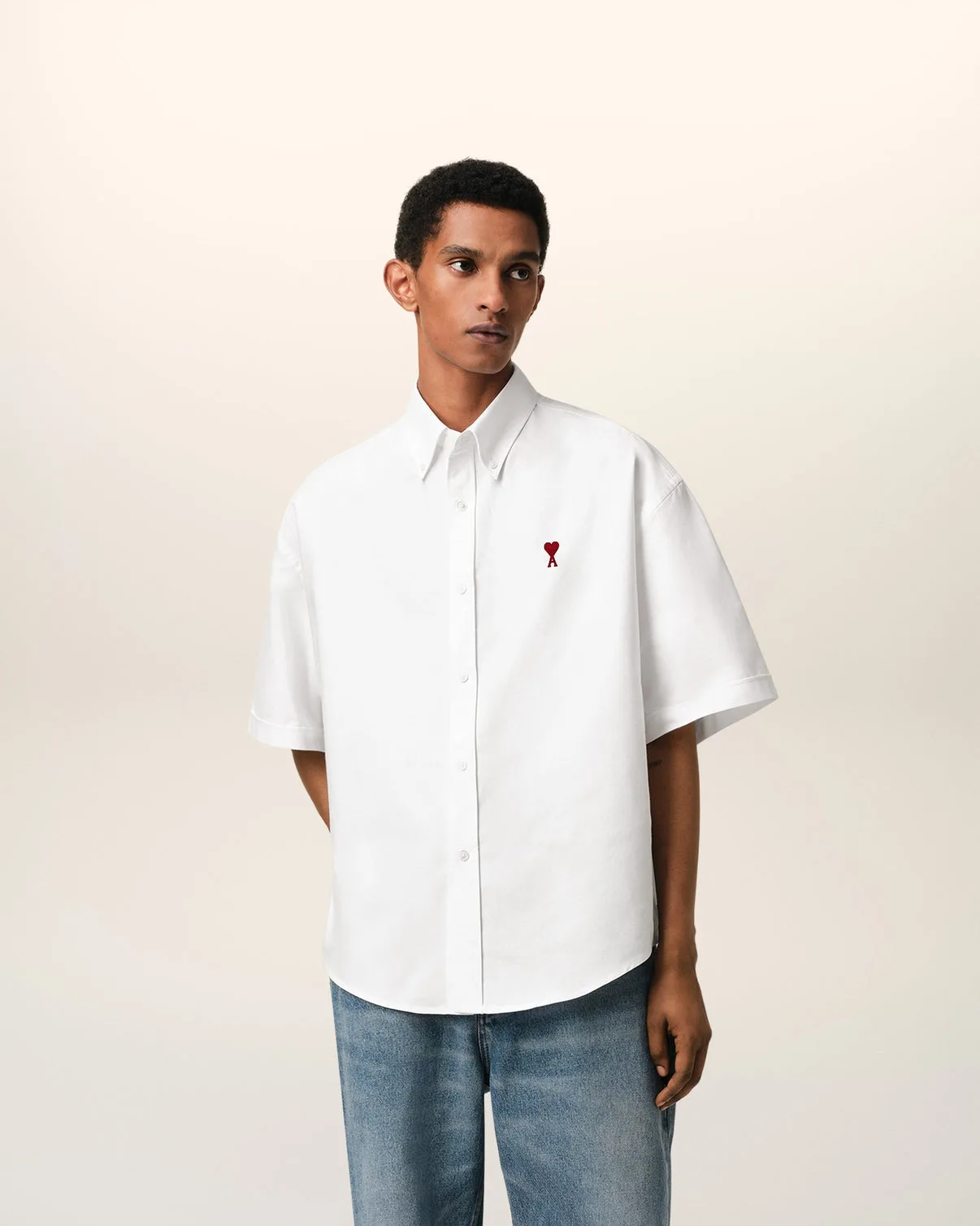 White Cotton Boxy Fit Short Sleeves Shirt