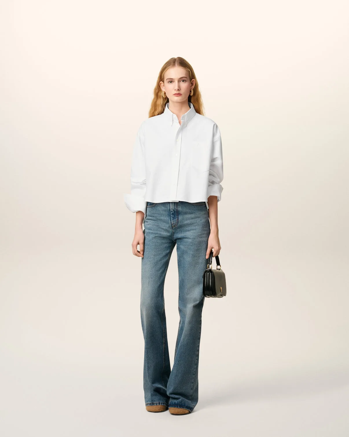 White Cotton Cropped Oversized Shirt