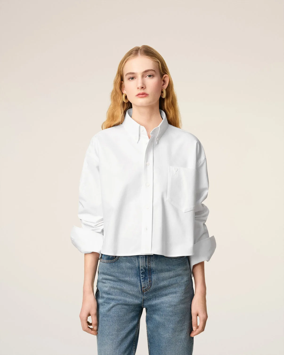 White Cotton Cropped Oversized Shirt