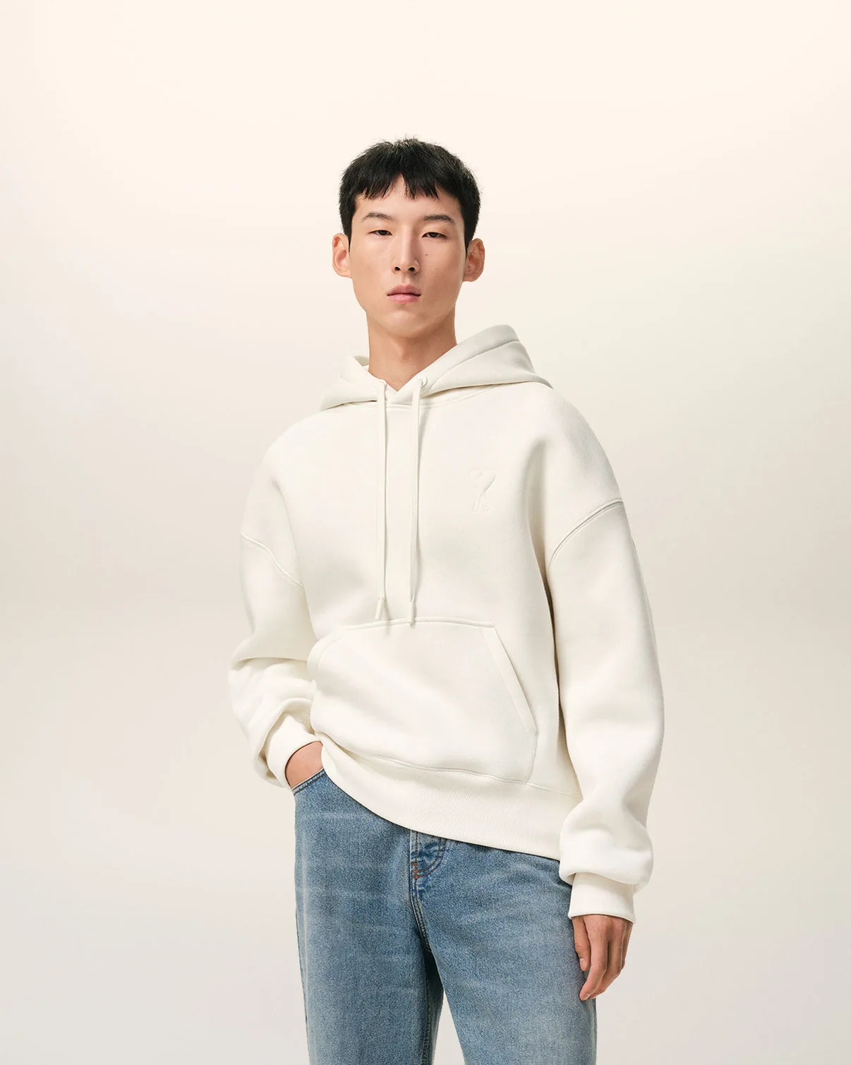 White Cotton Embossed Hoodie